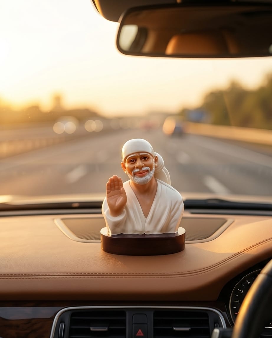 Sai Baba Idol for Car Dashboard – Premium Resin Finish | Hemant Art Shirdi