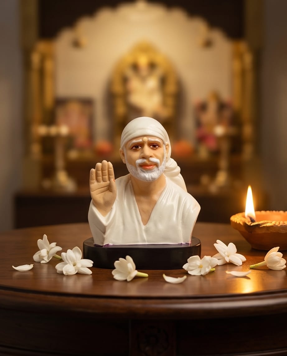 Sai Baba Idol for Car Dashboard – Premium Resin Finish | Hemant Art Shirdi