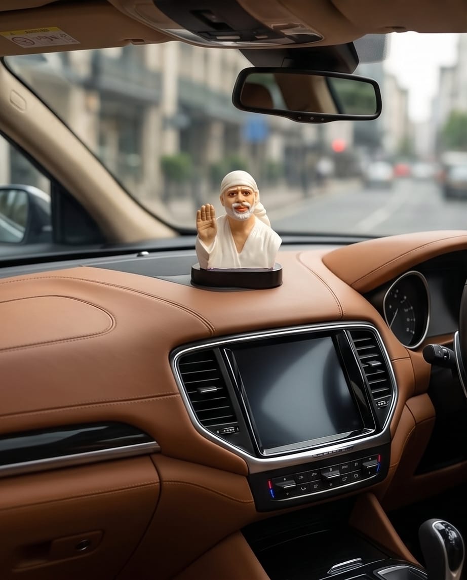 Sai Baba Idol for Car Dashboard – Premium Resin Finish | Hemant Art Shirdi