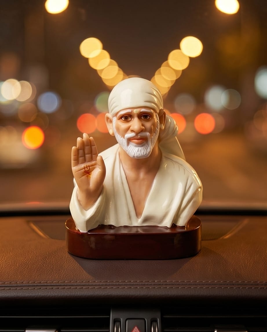 Sai Baba Idol for Car Dashboard – Premium Resin Finish | Hemant Art Shirdi