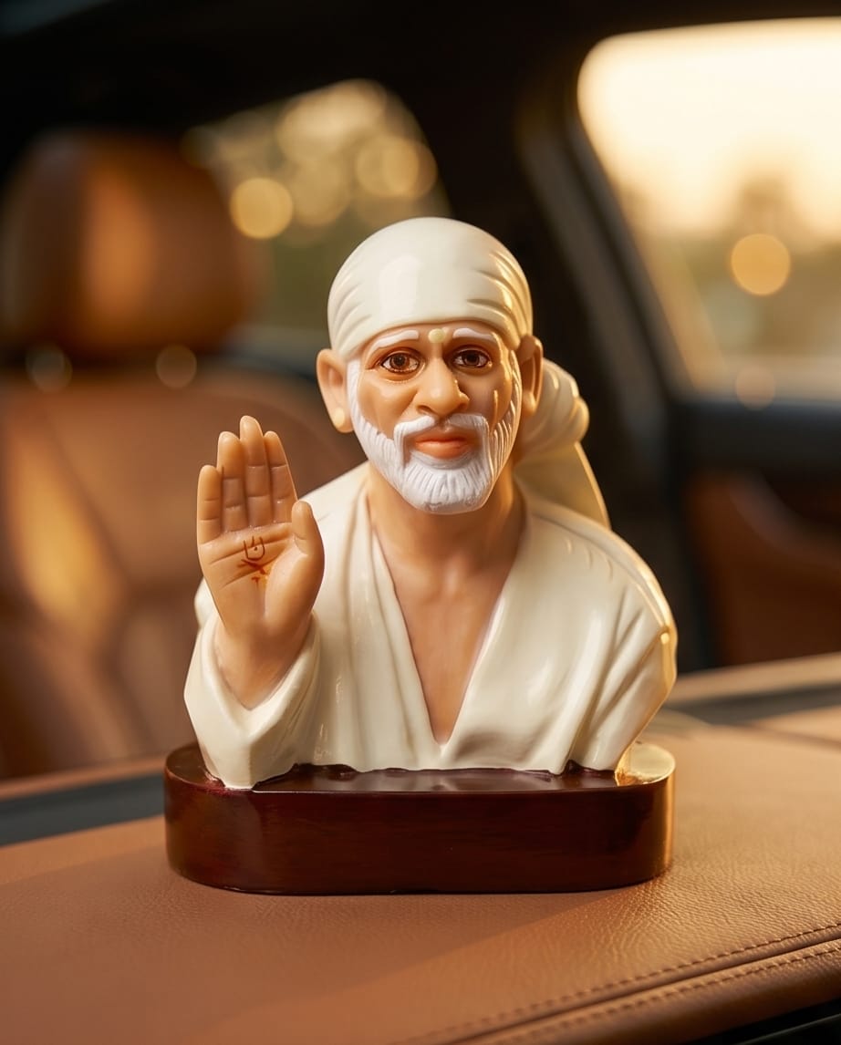 Sai Baba Idol for Car Dashboard – Premium Resin Finish | Hemant Art Shirdi