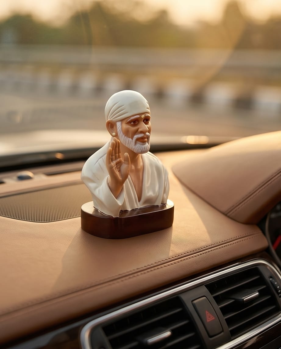Sai Baba Idol for Car Dashboard – Premium Resin Finish | Hemant Art Shirdi