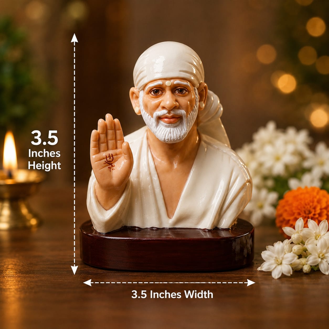 Sai Baba Idol for Car Dashboard – Premium Resin Finish | Hemant Art Shirdi