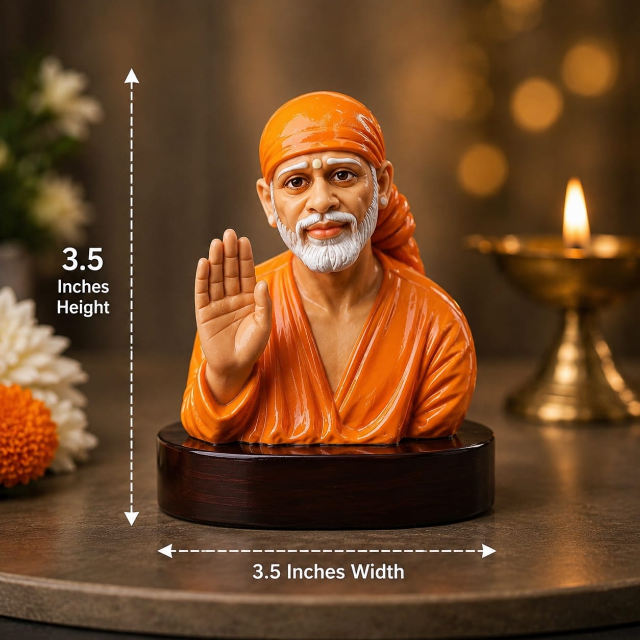 Sai Baba Idol for Car Dashboard – Premium Resin Finish | Hemant Art Shirdi