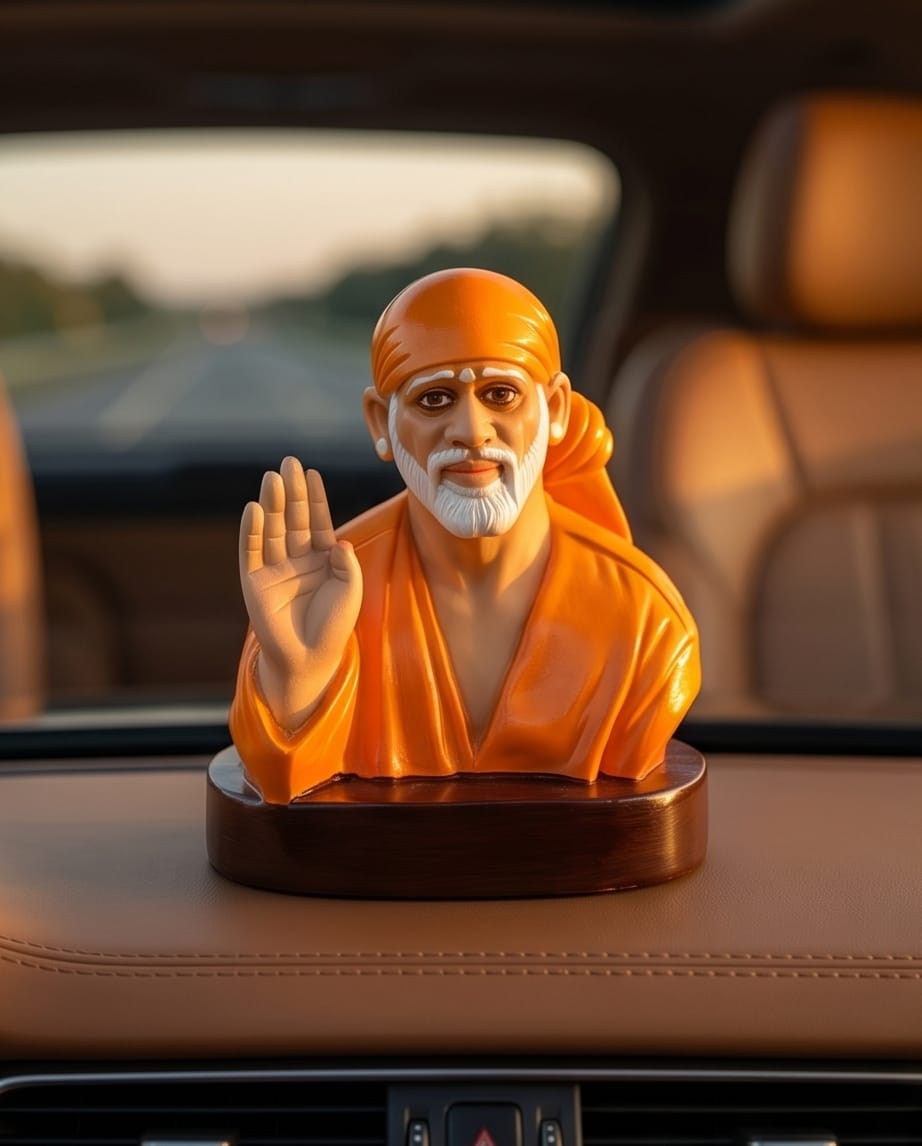 Sai Baba Idol for Car Dashboard – Premium Resin Finish | Hemant Art Shirdi