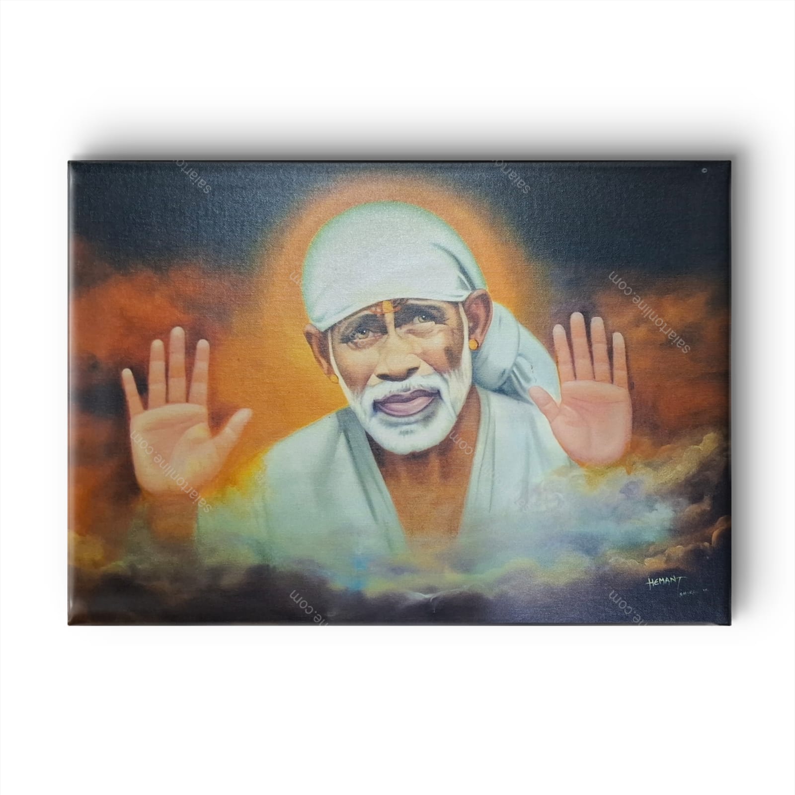 Sai Baba Photo – Shirdi Sai Baba Original Hand Painting Canvas Reprint | Hemant Art