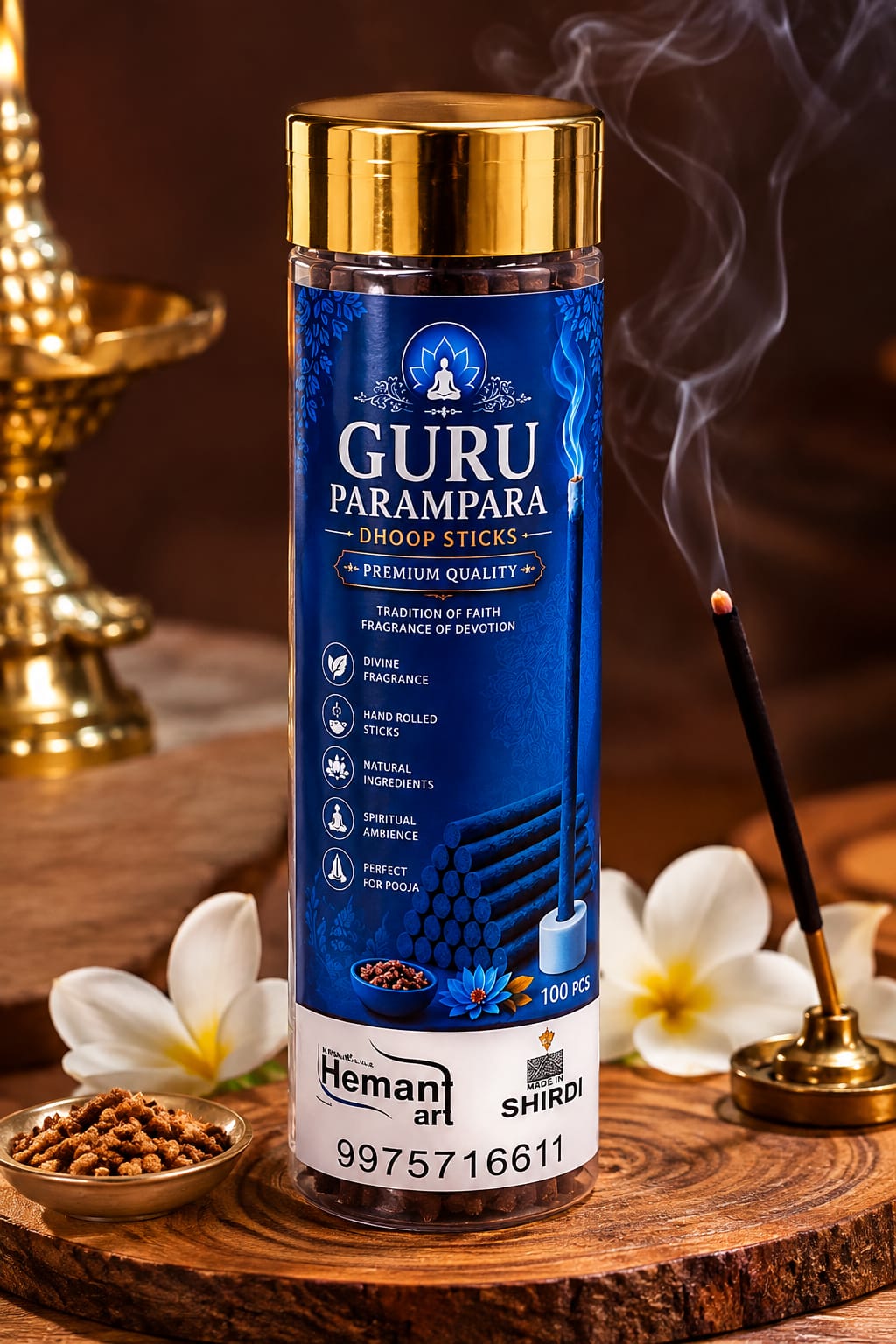 Guru Parampara Dhoop Sticks 33 Pcs | Premium Natural Dhoop for Puja & Meditation | Hemant Art