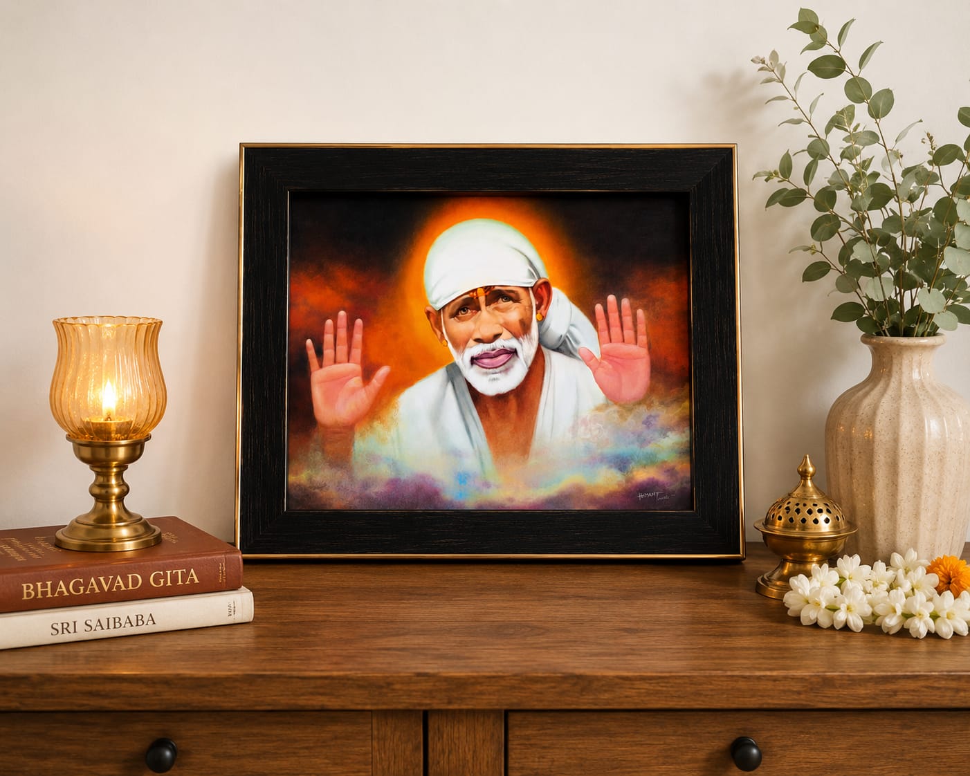 Sai Baba Photo – Shirdi Sai Baba Original Hand Painting Paper Print Reprint | Hemant Art