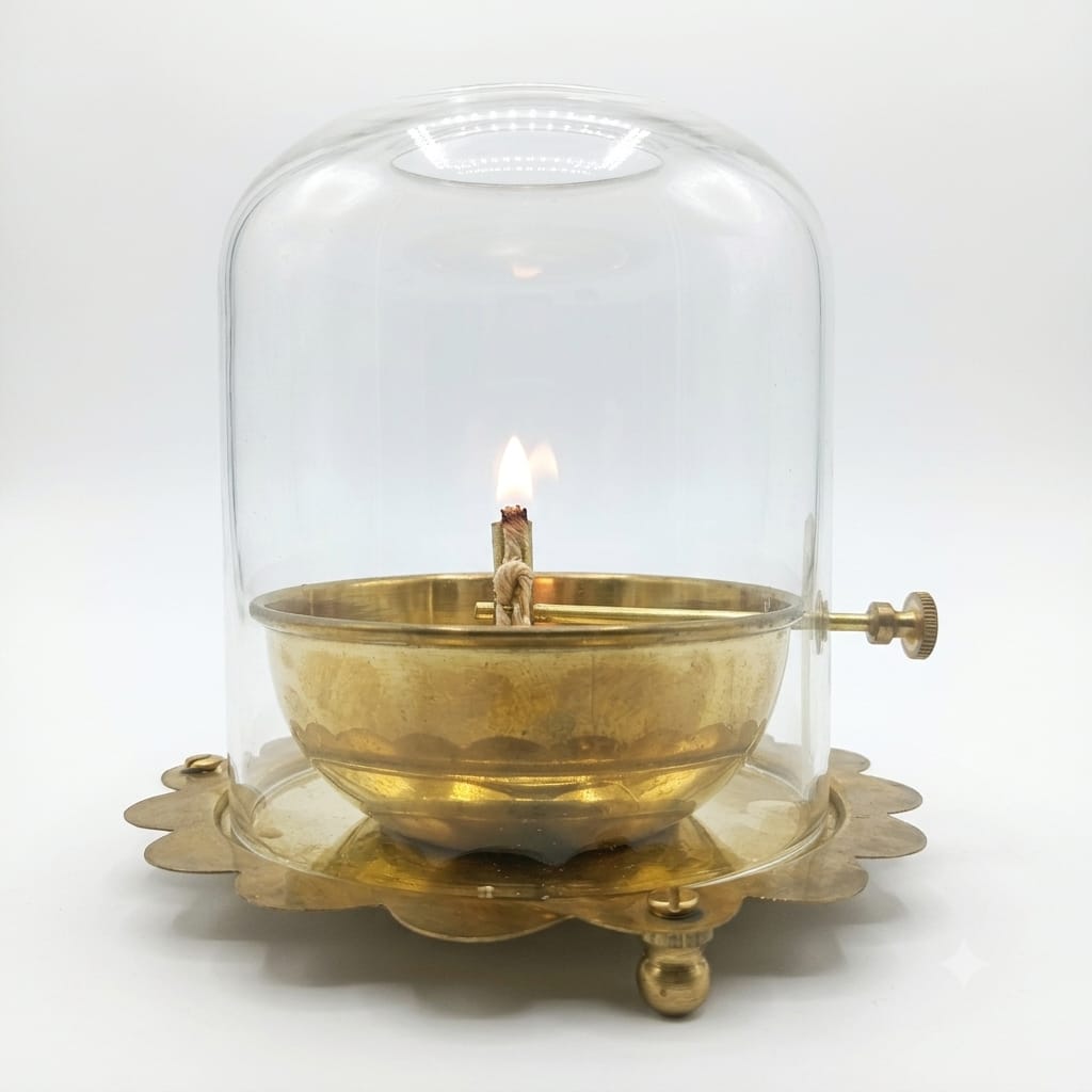 Brass Akhand Diya Big with Glass Cover