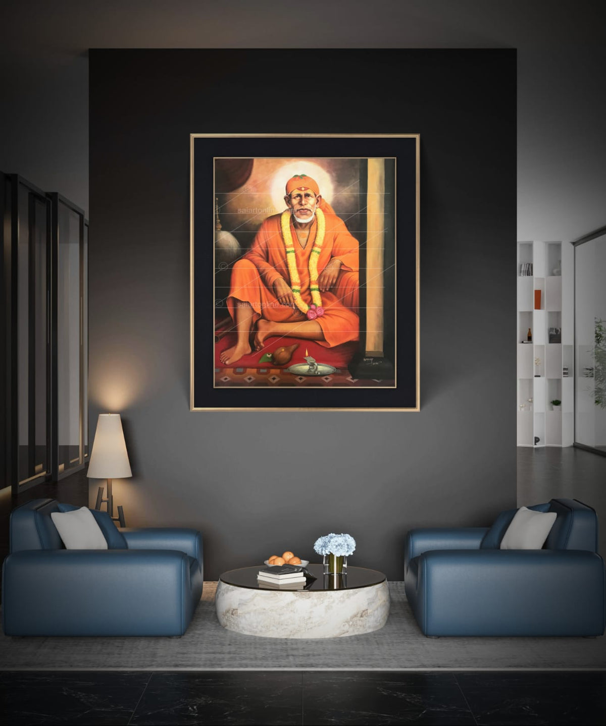 Saibaba Original Orange Dwarkamai Canvas Reprint | Hemant Art