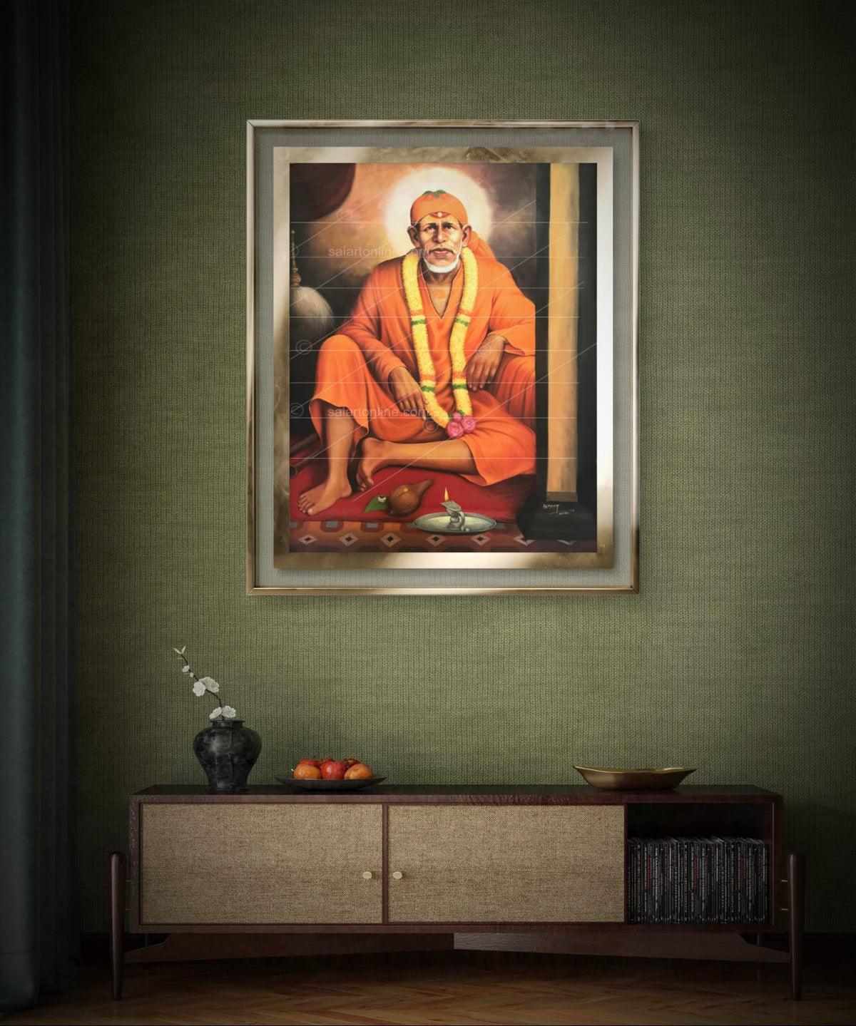 Saibaba Original Orange Dwarkamai Canvas Reprint | Hemant Art