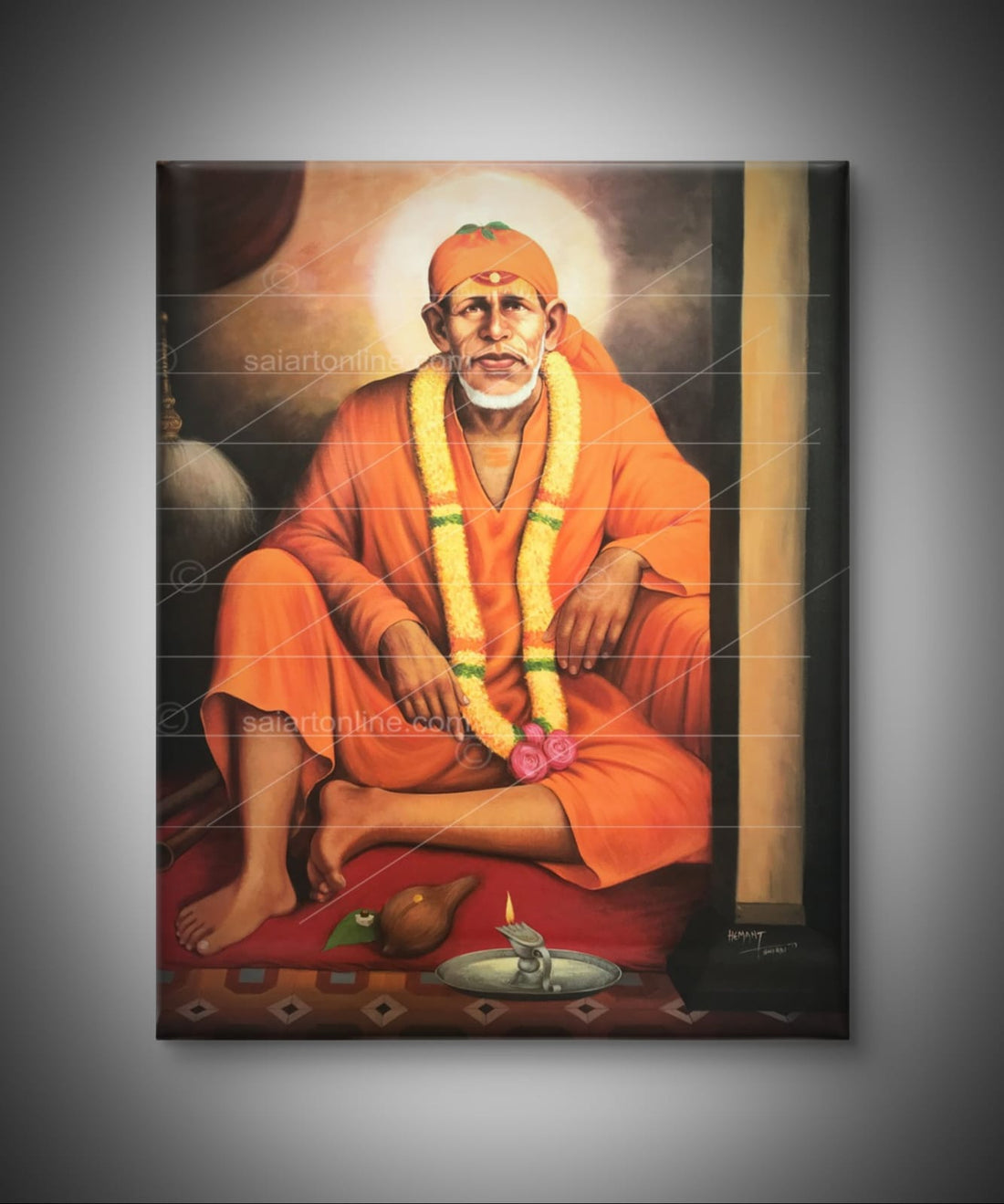 Saibaba Original Orange Dwarkamai Canvas Reprint | Hemant Art
