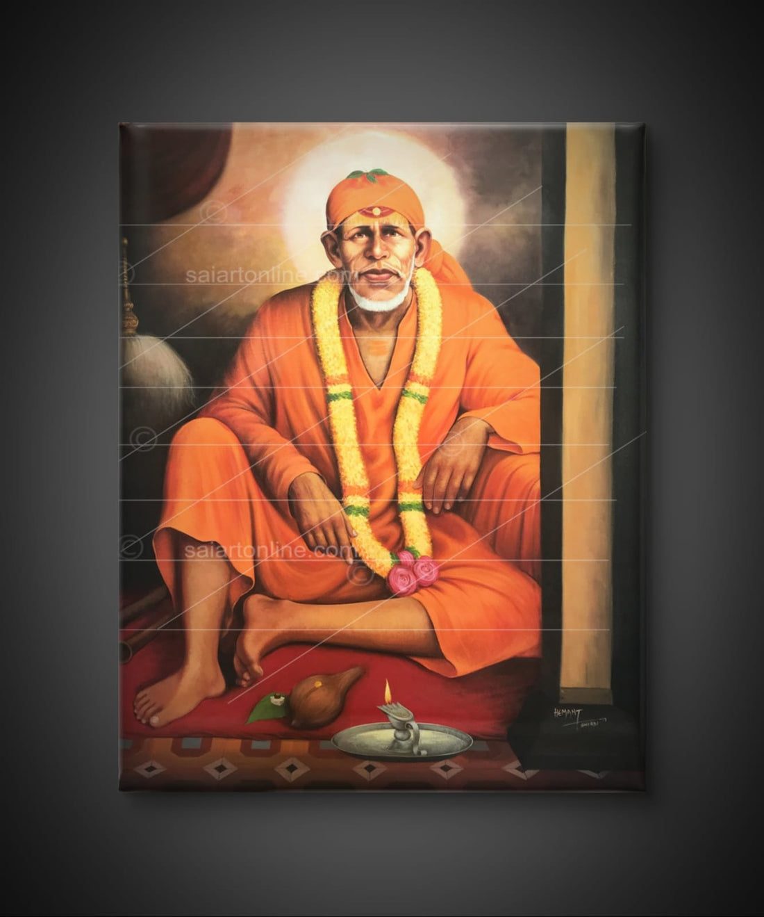 Saibaba Original Orange Dwarkamai Canvas Reprint | Hemant Art
