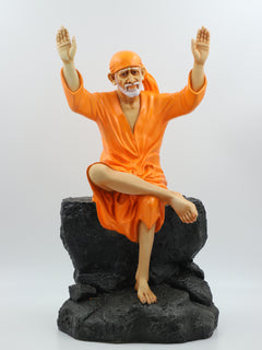 Yellow Two Hands Blessing Sai Baba Statue for Home Temple & Décor-16 inch