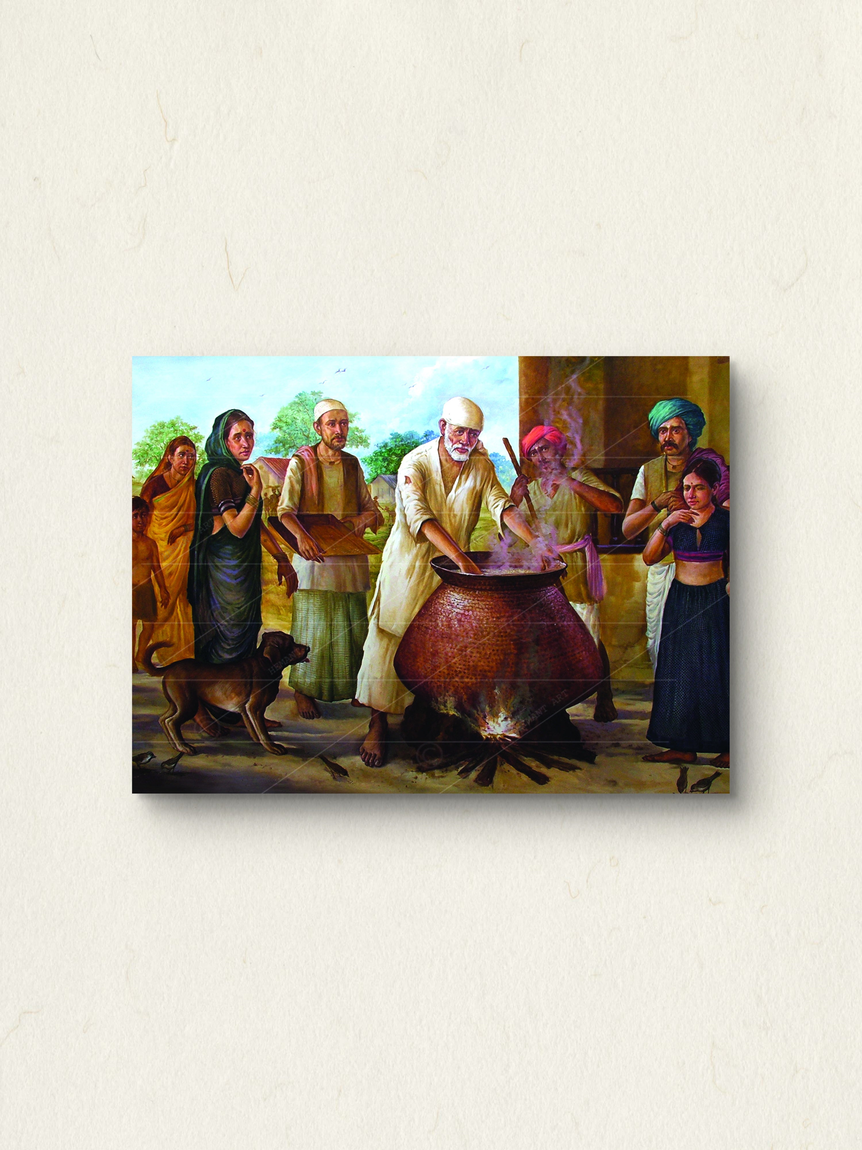 Shirdi Sai Baba Cooking Food in Dwarkamai Photo HD Canvas Print | Sai Baba Handi Wall Art – Shirdi Saibaba Art Gallery