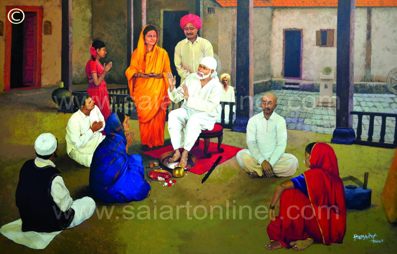 Hemant Art Shirdi Sai Baba Canvas Wall Art – Premium Framed Sai Baba Photo for Home Decor, Puja Room & Meditation Space