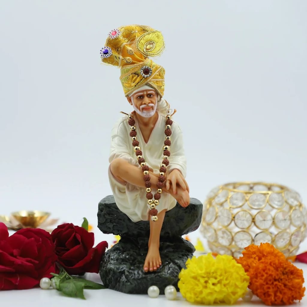 ✨Hemant art Shirdi Sai Baba Idol,Statue,Murti Sitting On Stone Resin Fiber Statue - 6.5 Inche