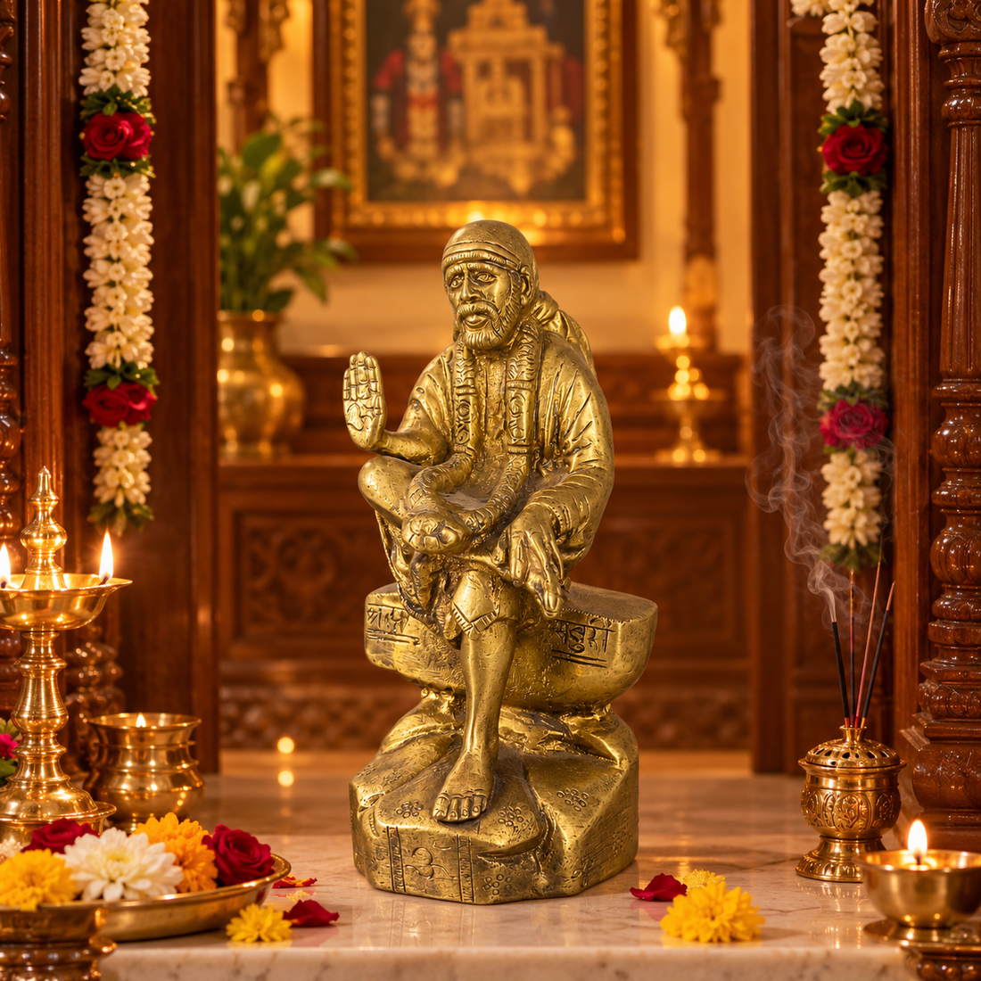 Saibaba Ashirwad on Stone Brass Idol