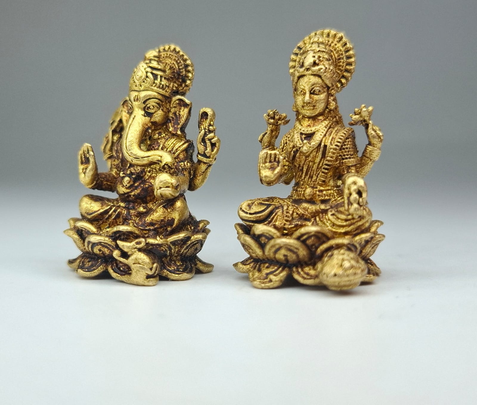 Mini Laxmi Ganesh Idol Gold Finish | Small Pooja Room Murti | Diwali Gift Statue