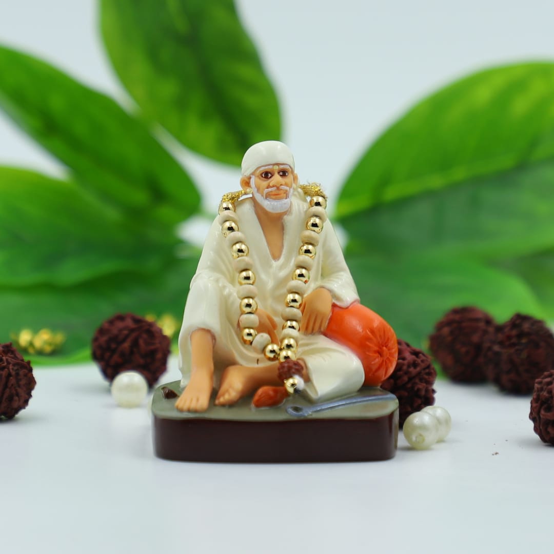 Hemant Art Shirdi Sai Baba Idol,Murti Dwarkamai Statue Sitting on Stone - 3.5 Inche Orange
