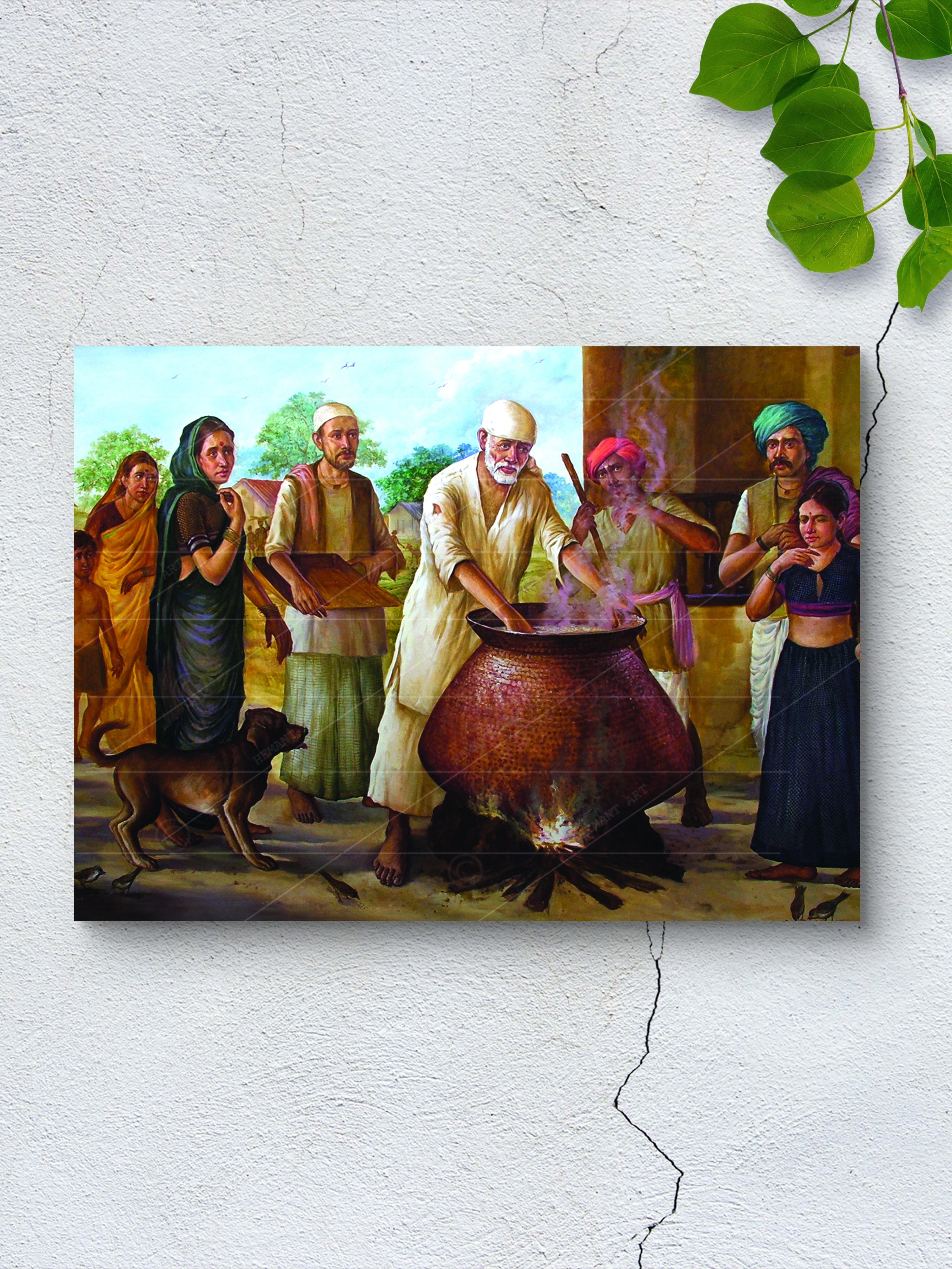 Shirdi Sai Baba Cooking Food in Dwarkamai Photo HD Canvas Print | Sai Baba Handi Wall Art – Shirdi Saibaba Art Gallery