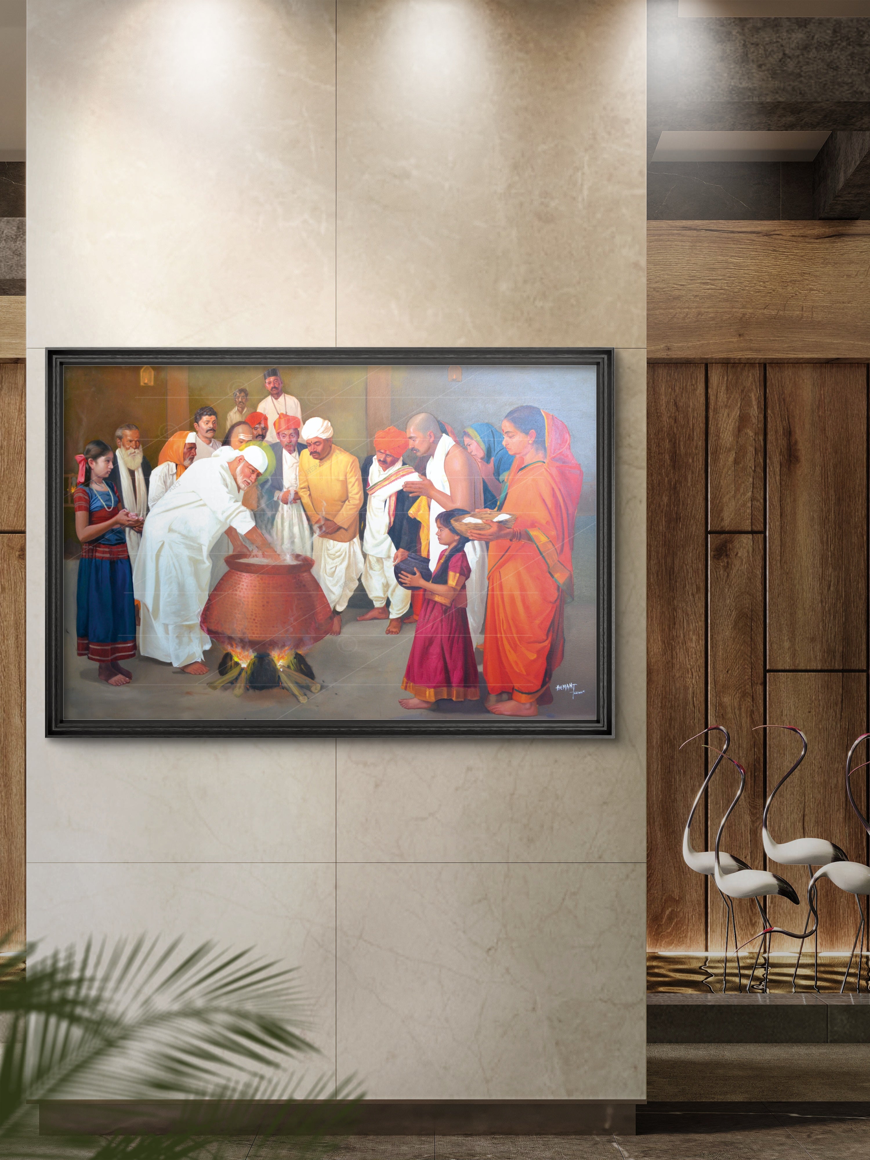 Shirdi Sai Baba Cooking Food in Dwarkamai Photo HD Canvas Print | Sai Baba Handi Wall Art – Shirdi Saibaba Art Gallery