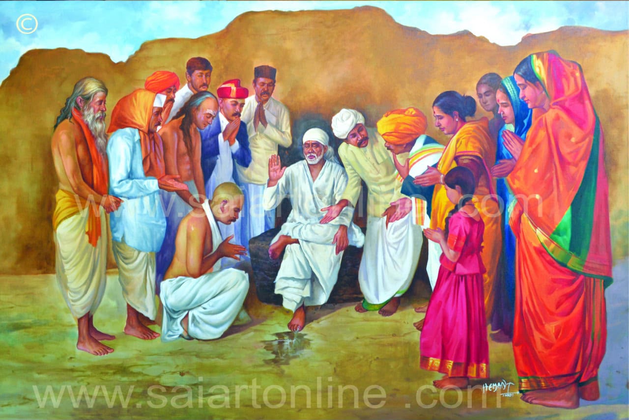 Hemant Art Shirdi Sai Baba Canvas Wall Art – Premium Framed Sai Baba Photo for Home Decor, Puja Room & Meditation Space