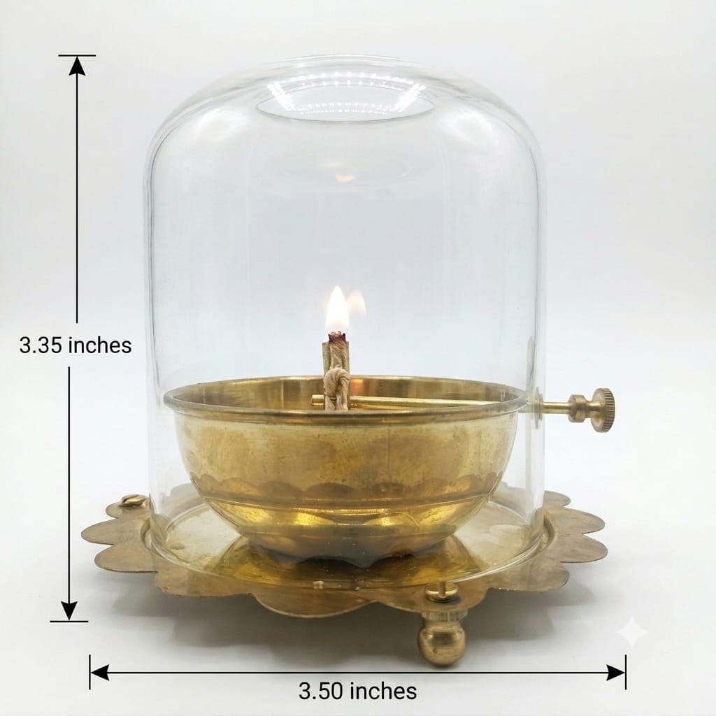 Brass Akhand Diya Big with Glass Cover