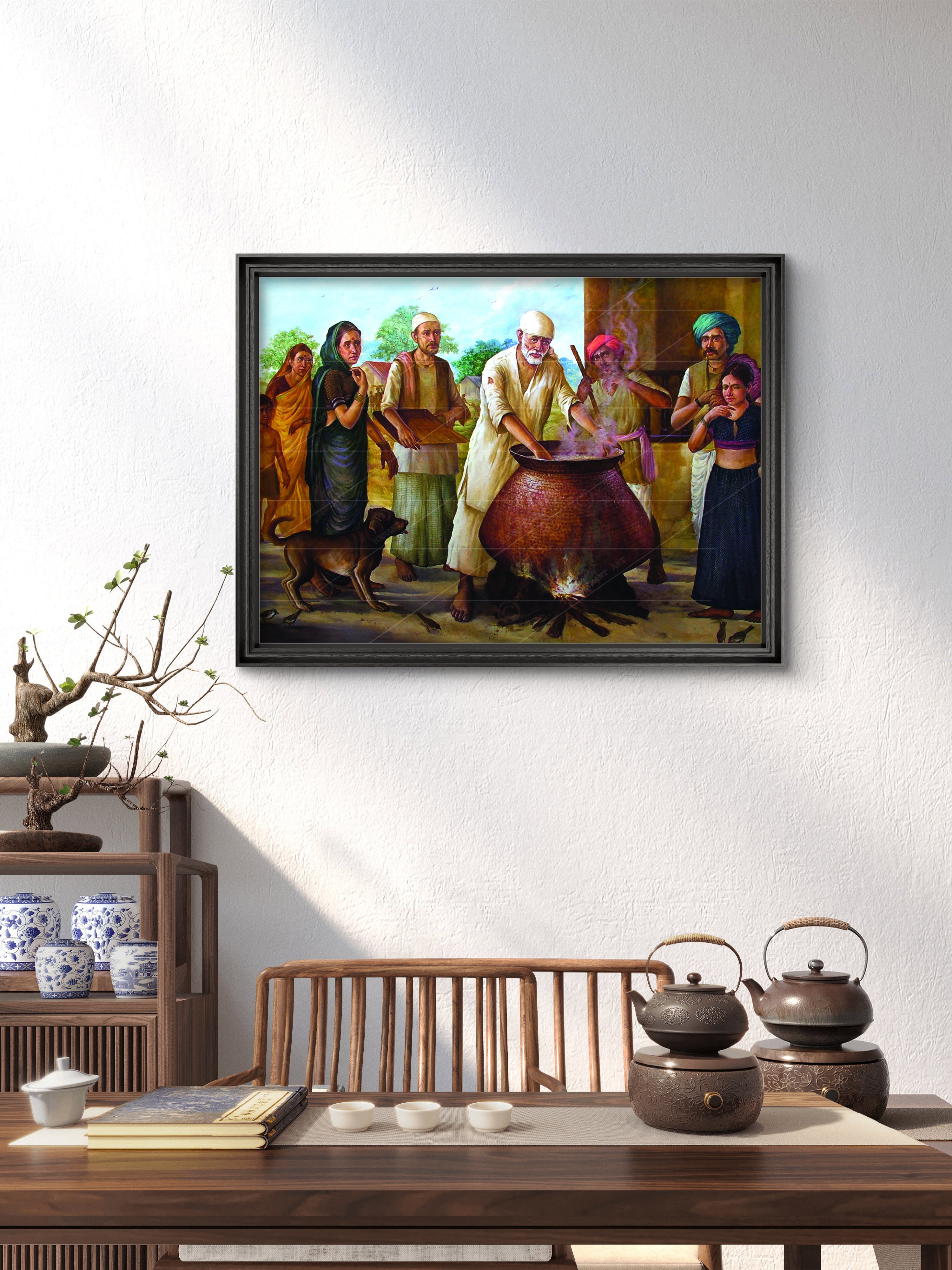 Shirdi Sai Baba Cooking Food in Dwarkamai Photo HD Canvas Print | Sai Baba Handi Wall Art – Shirdi Saibaba Art Gallery