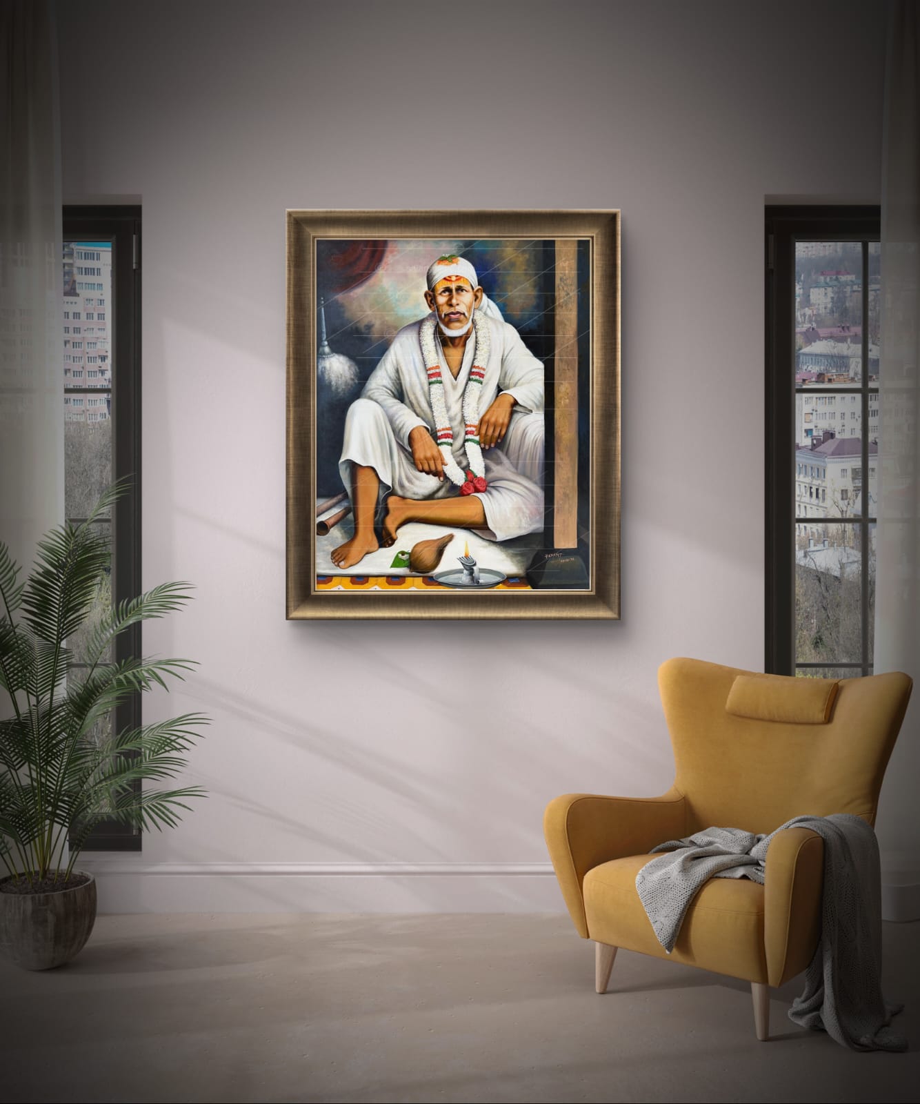 Shirdi Sai Baba  Dwarkamai Hand Painting Canvas Reprint photo, Picture/Poster