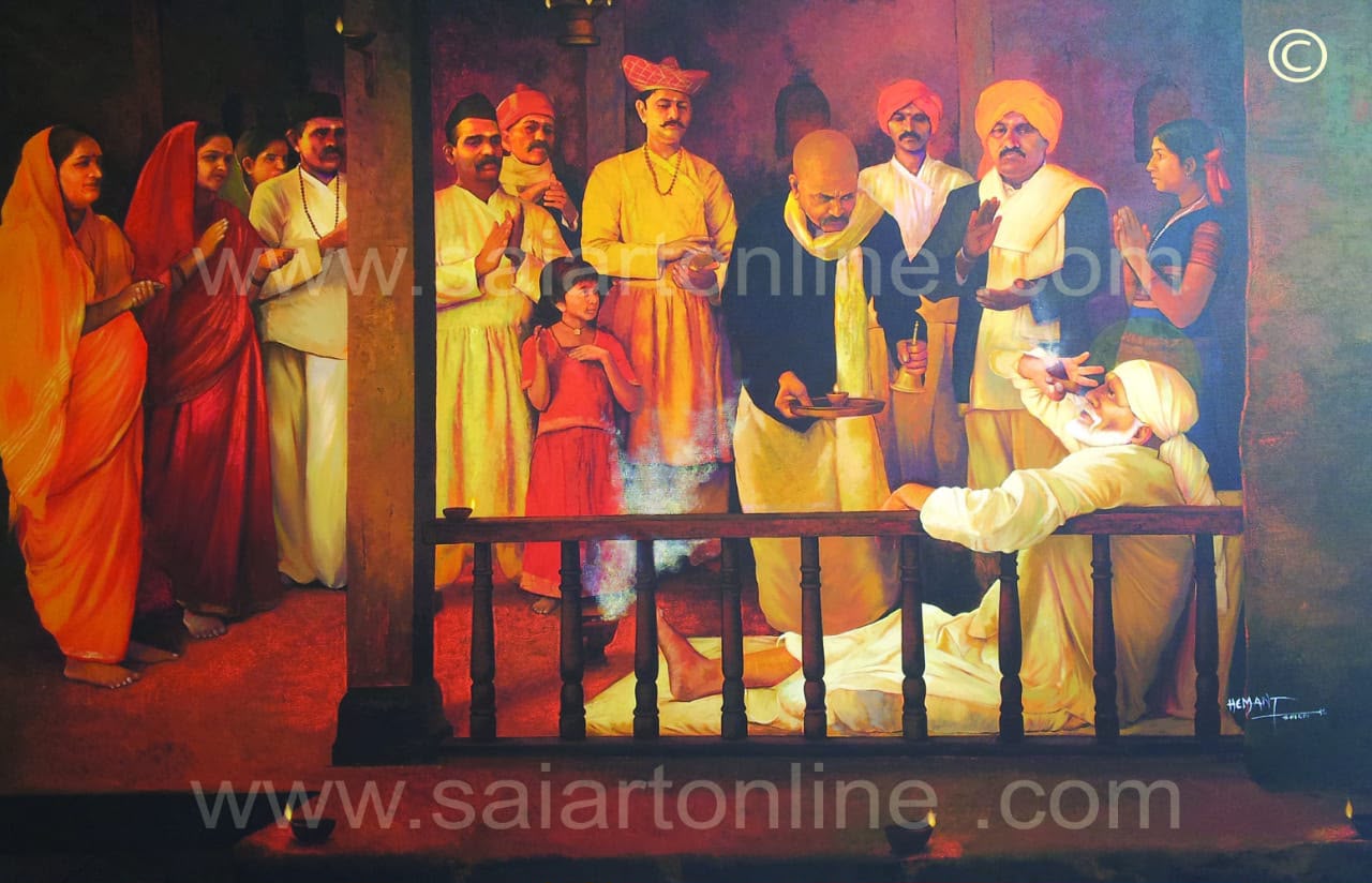 Hemant Art Shirdi Sai Baba Canvas Wall Art – Premium Framed Sai Baba Photo for Home Decor, Puja Room & Meditation Space