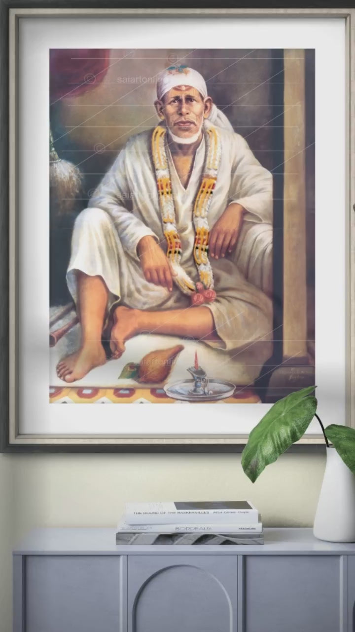 🕉️ Shirdi Sai Baba Dwarkamai Hand Painting Canvas Reprint Sacred Picture / Poster for Home Temple, Gift & Decor – By Hemant Art