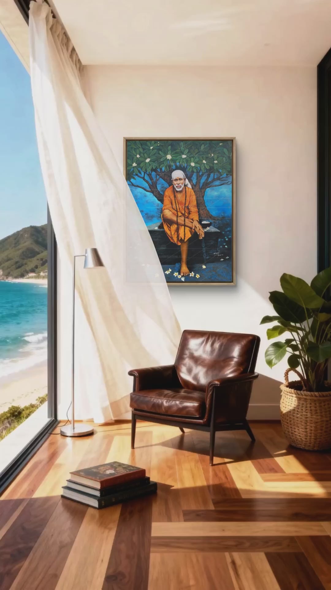 Shirdi Sai Baba Original Photo Sitting on Stone Canvas Painting | UV Coated Waterproof HD Wall Art by Hemant Art