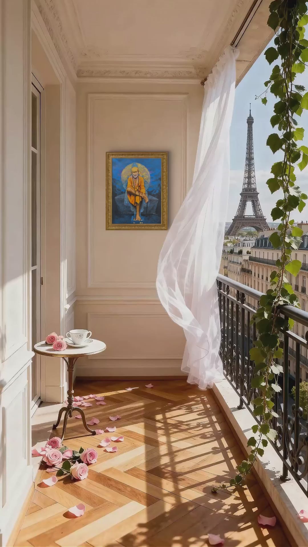 Shirdi Sai Baba Original Photo Sitting on Stone Canvas Painting | UV Coated Waterproof HD Wall Art by Hemant Art