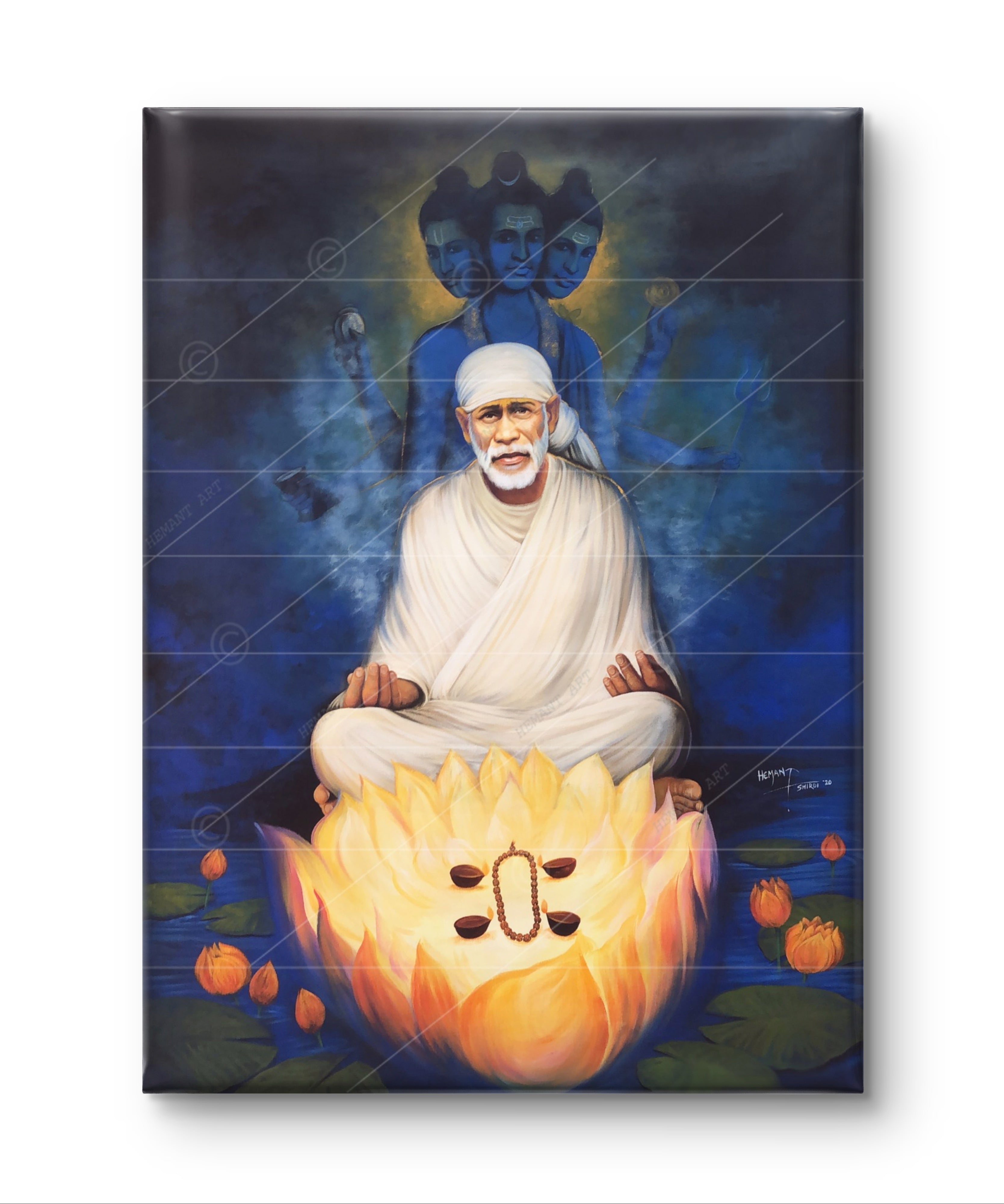 🖼️ Hemant Art Shirdi Sai Baba Meditation Photo Frame Canvas Painting/Canvas Wall Art – Spiritual Home Decor for Puja Room & Meditation Space