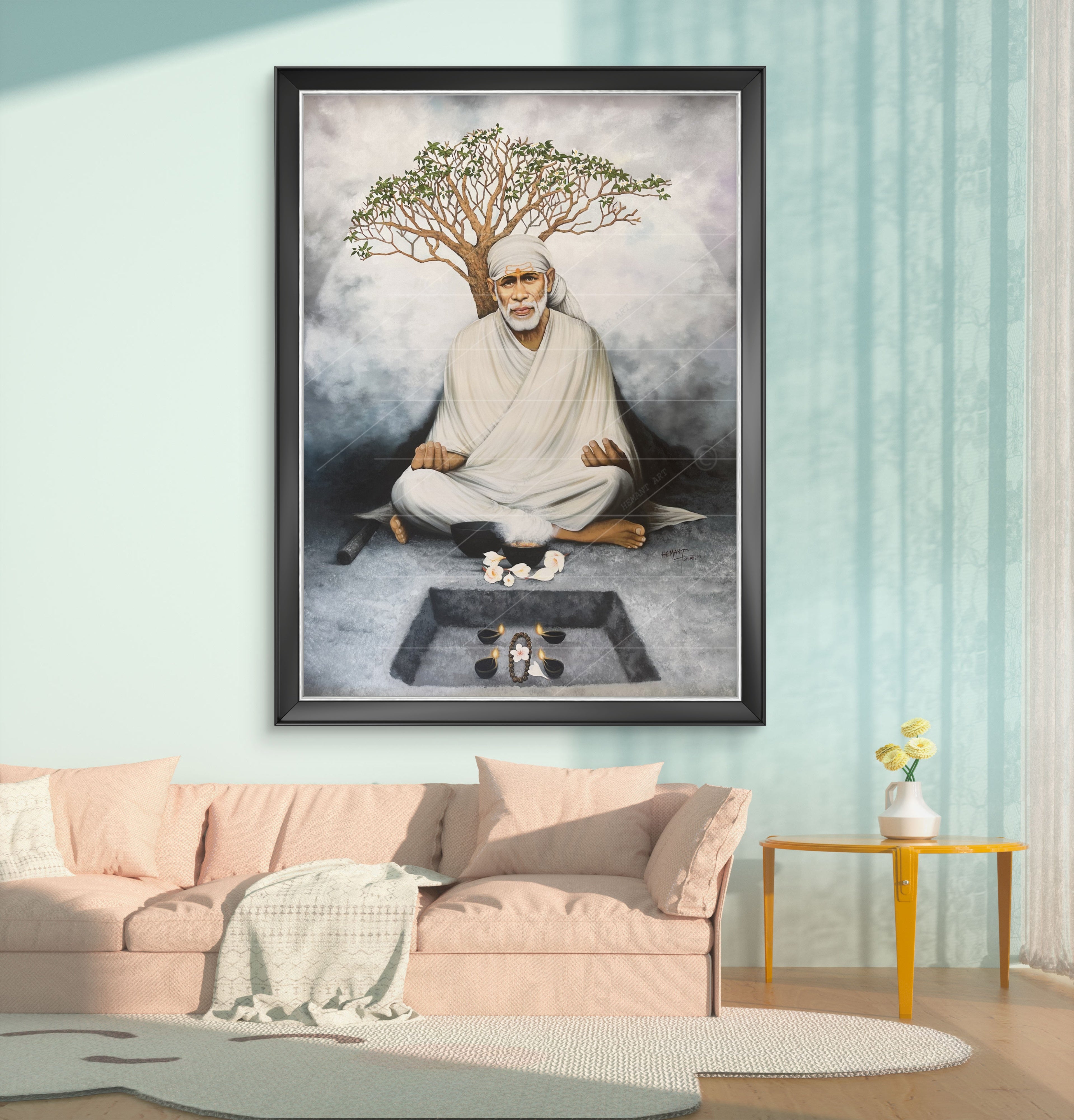 🖼️ Hemant Art Shirdi Sai Baba Meditation Photo Frame Canvas Painting/Canvas Wall Art – Spiritual Home Decor for Puja Room & Meditation Space Success Active