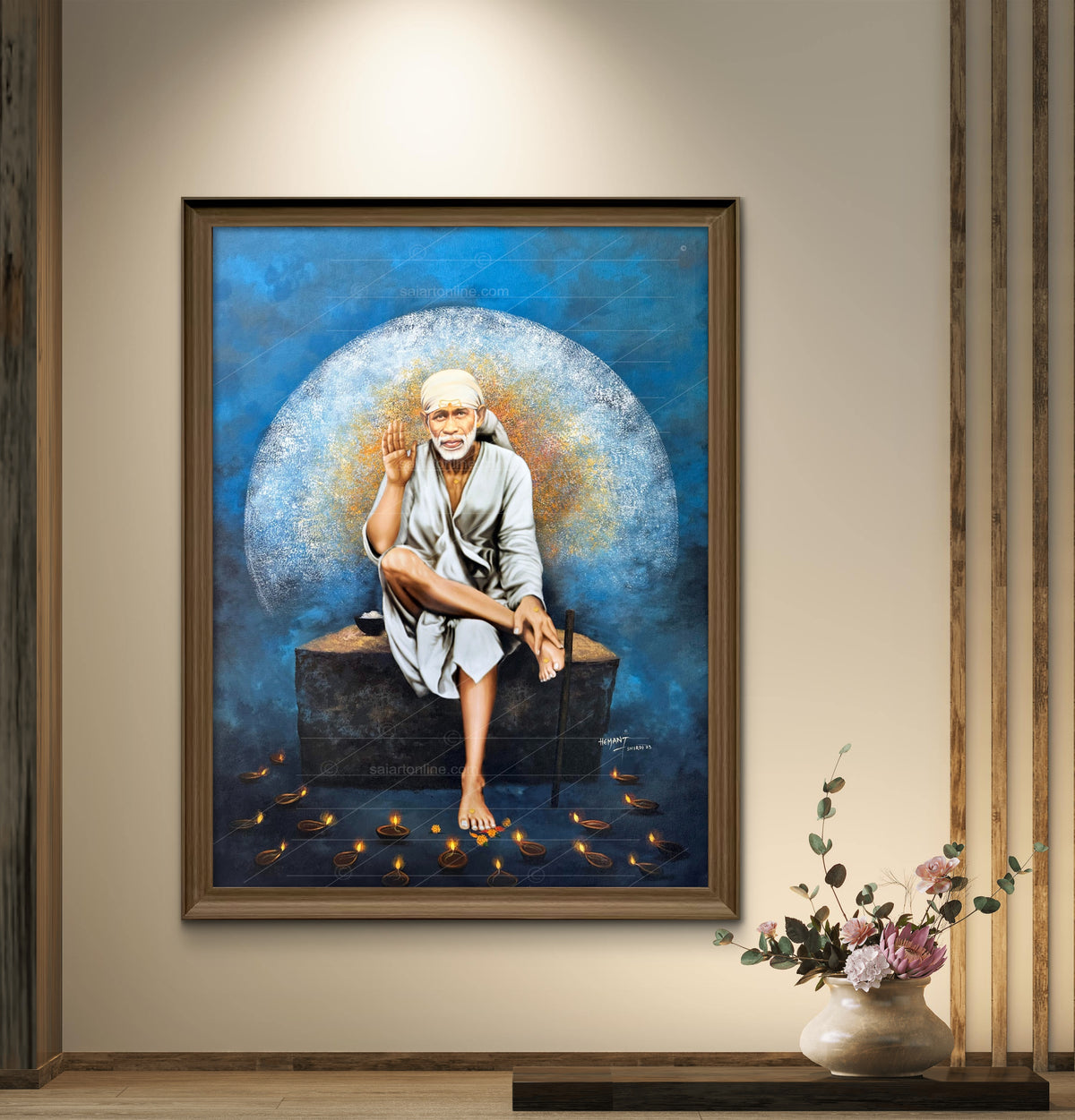 Saibaba Ashirwad Stone Canvas Print, Blue Moon Hemant Art