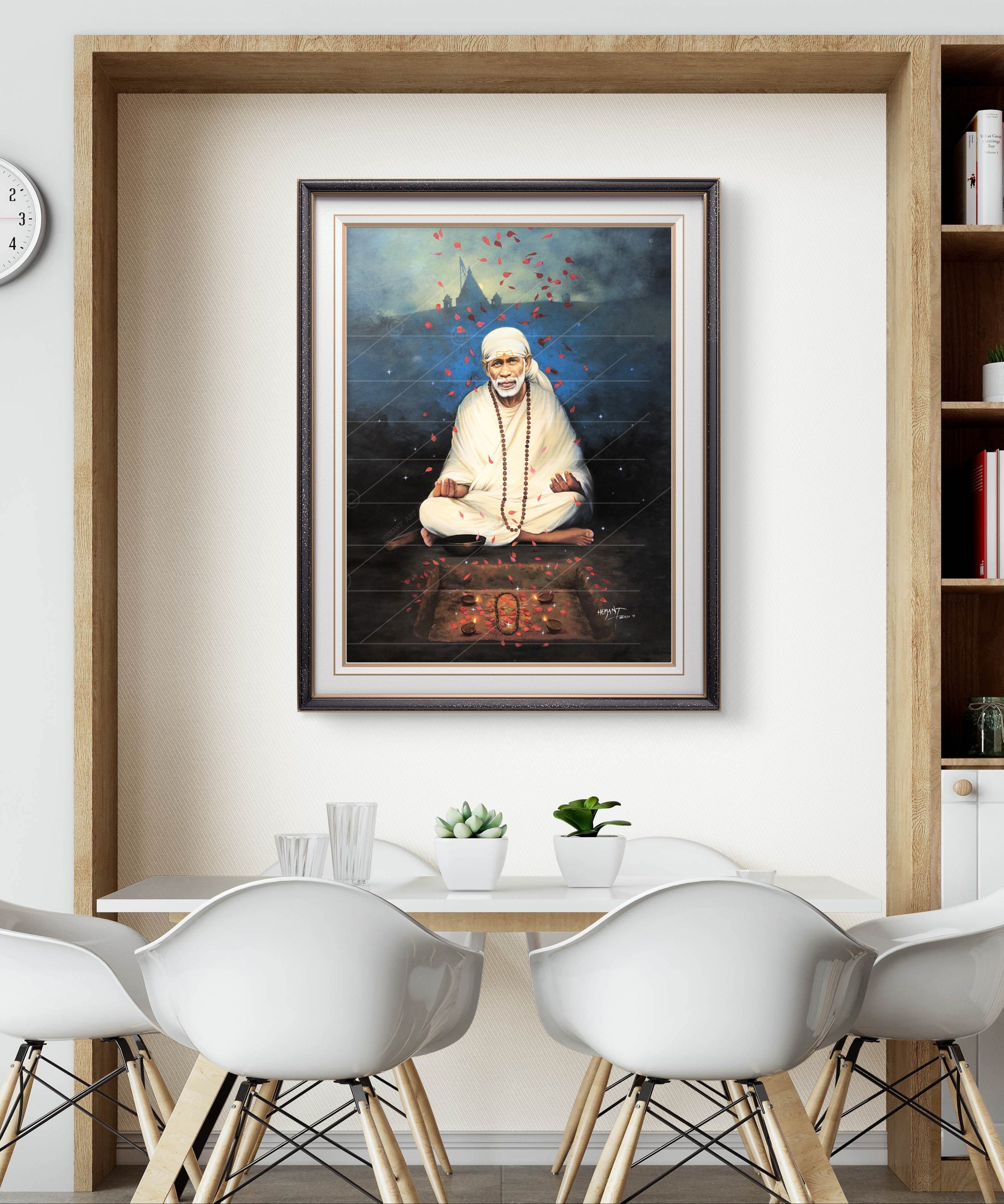🖼️ Hemant Art Shirdi Sai Baba Meditation Photo Frame Canvas Painting/Canvas Wall Art – Spiritual Home Decor for Puja Room & Meditation Space Success Active