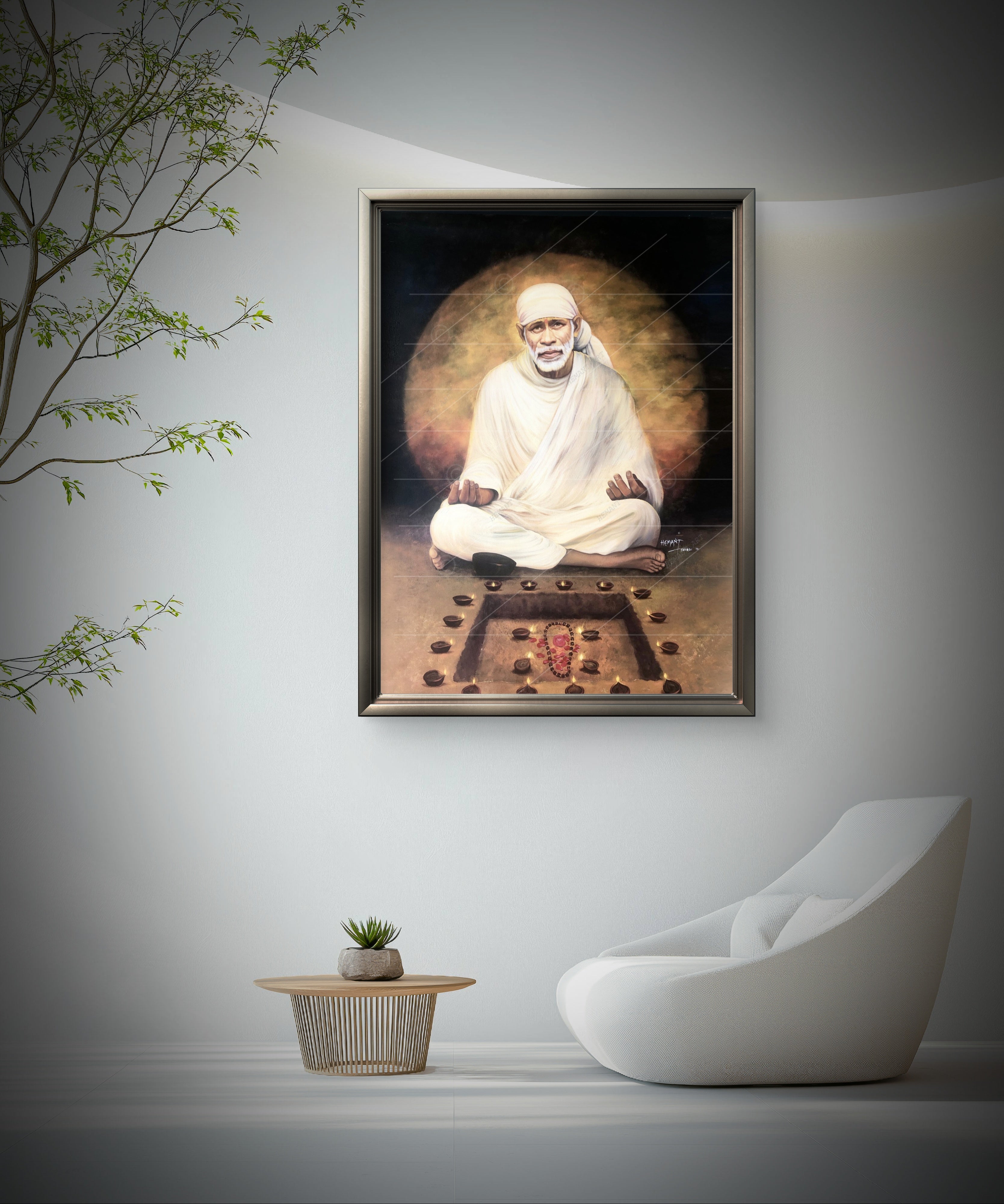 Hemant art Shirdi Sai Baba Meditation Photo Frame Canvas Painting Canvas Wall Art – Spiritual Home Decor for Puja Room & Meditation Space
