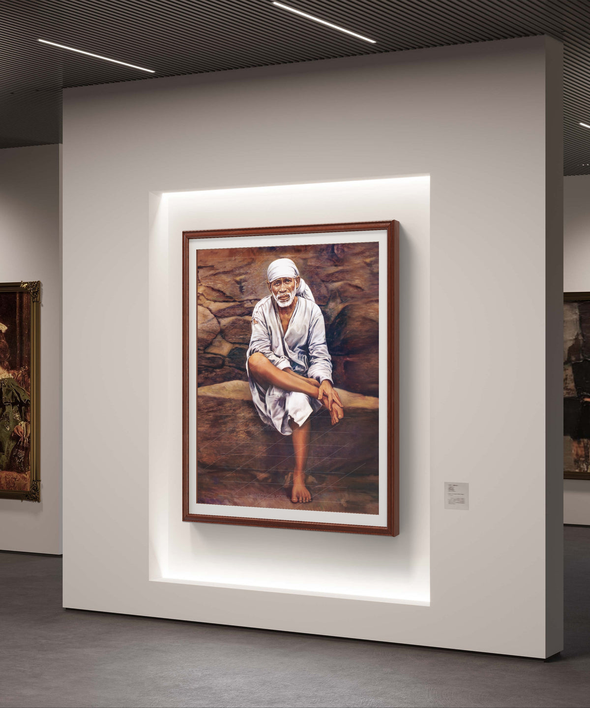 Sai Baba Original Photo Sitting on Stone Canvas Painting | Hemant Art
