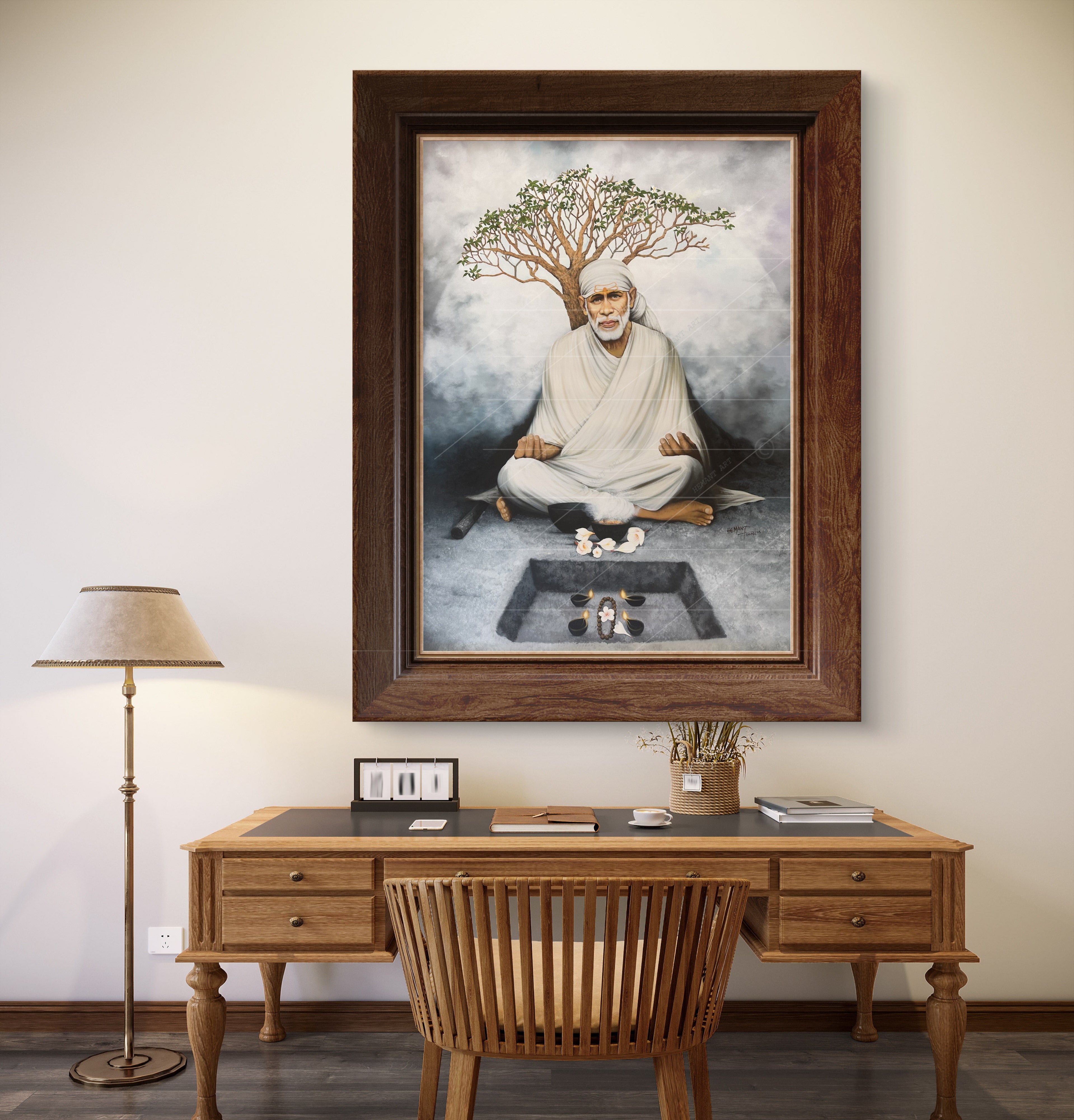 🖼️ Hemant Art Shirdi Sai Baba Meditation Photo Frame Canvas Painting/Canvas Wall Art – Spiritual Home Decor for Puja Room & Meditation Space Success Active