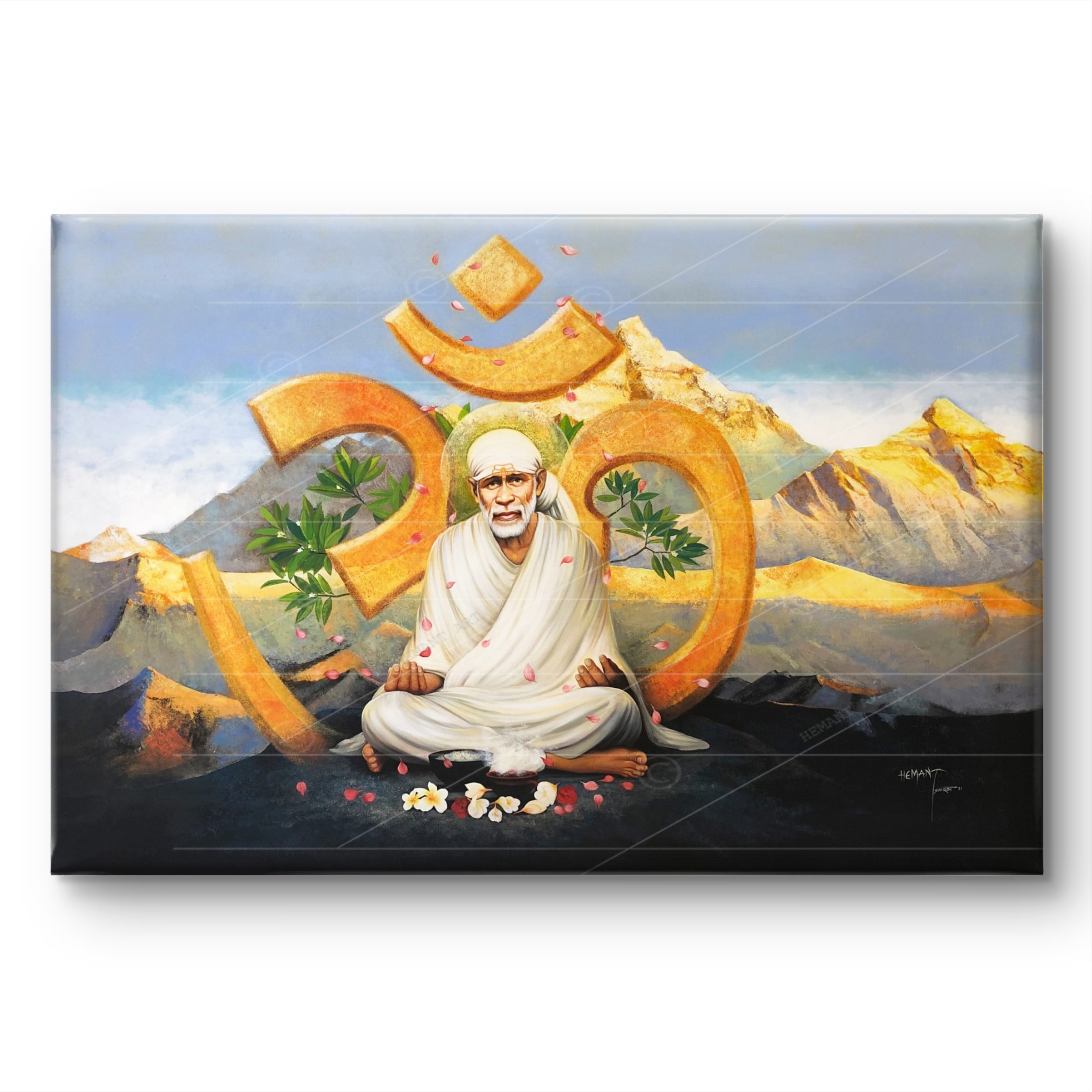 🖼️ Hemant Art Shirdi Sai Baba Meditation Photo Frame Canvas Painting/Canvas Wall Art – Spiritual Home Decor for Puja Room & Meditation Space Success Active