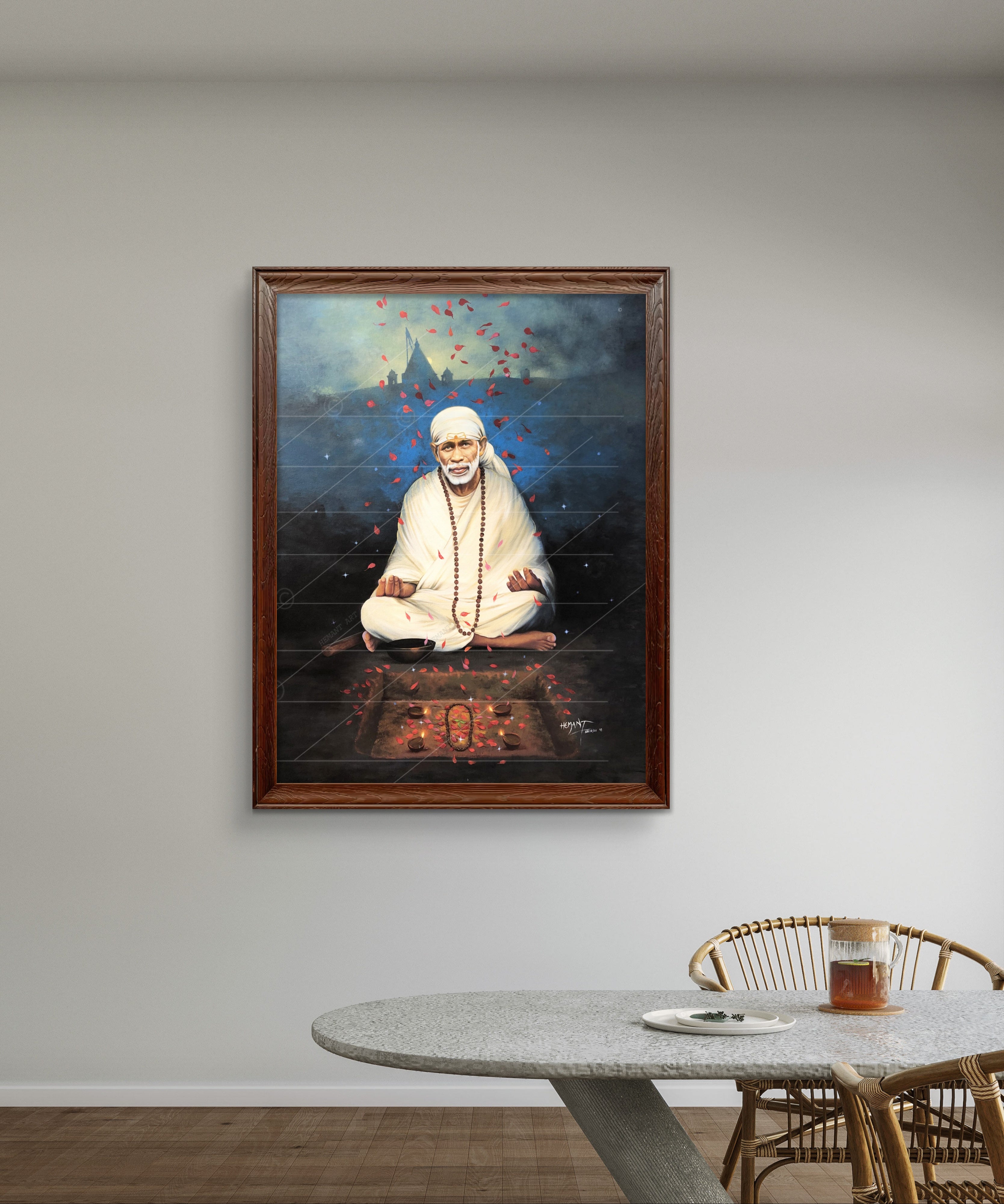 🖼️ Hemant Art Shirdi Sai Baba Meditation Photo Frame Canvas Painting/Canvas Wall Art – Spiritual Home Decor for Puja Room & Meditation Space Success Active