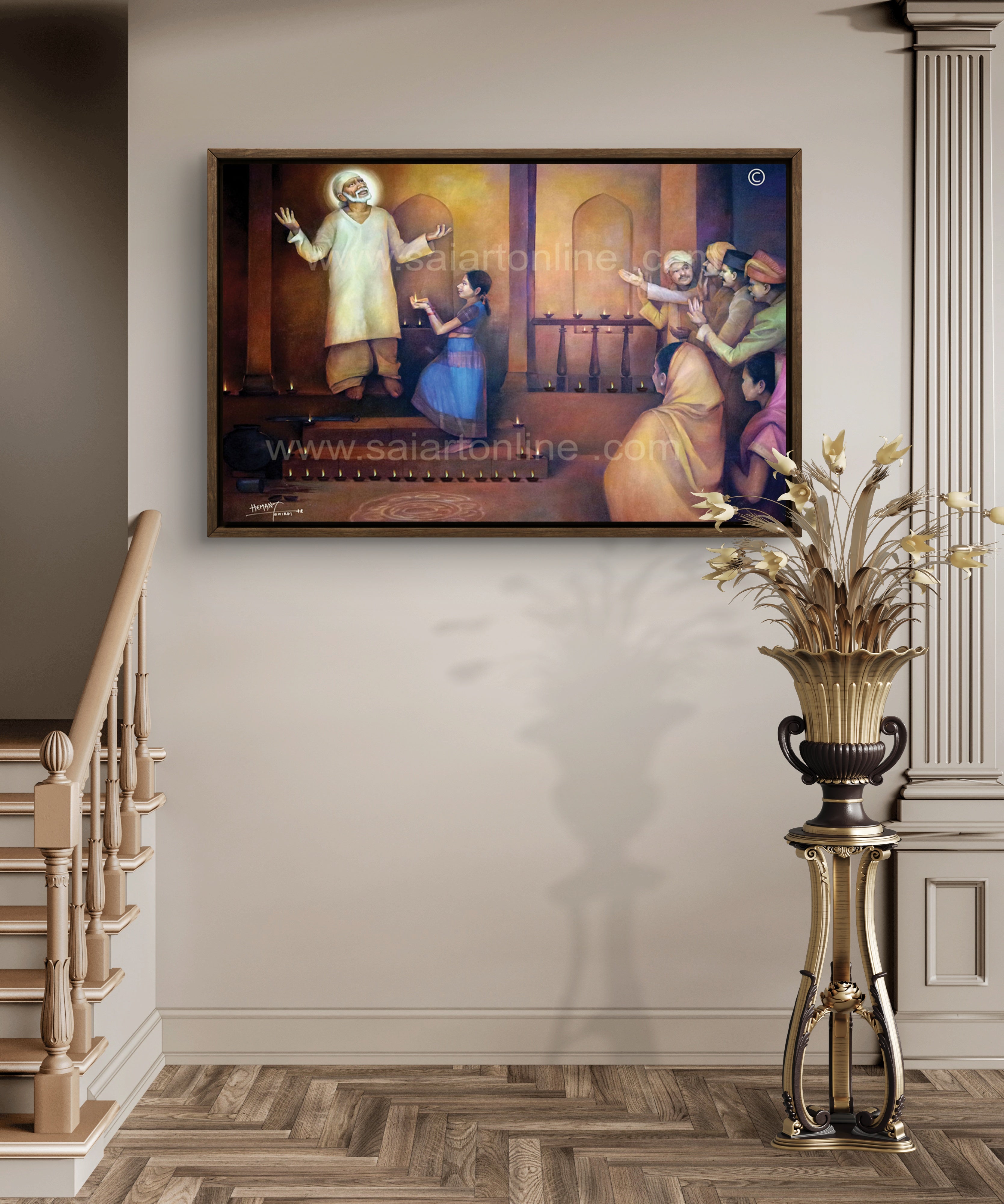 🖼️ Hemant Art Shirdi Sai Baba  Photo Frame Canvas Painting/Canvas Wall Art – Spiritual Home Decor for Puja Room & Meditation Space Success Active