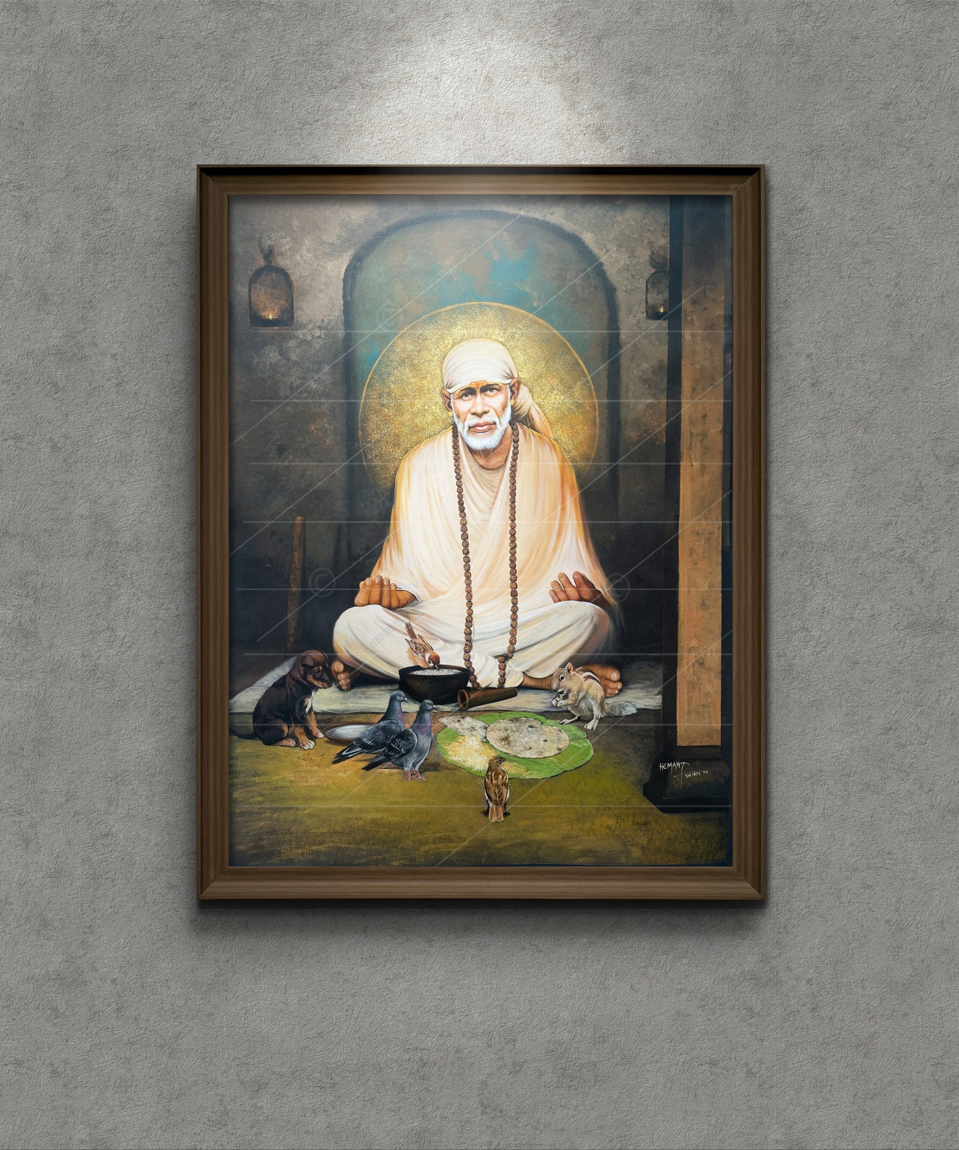 🖼️ Hemant Art Shirdi Sai Baba Meditation Photo Frame Canvas Painting/Canvas Wall Art – Spiritual Home Decor for Puja Room & Meditation Space