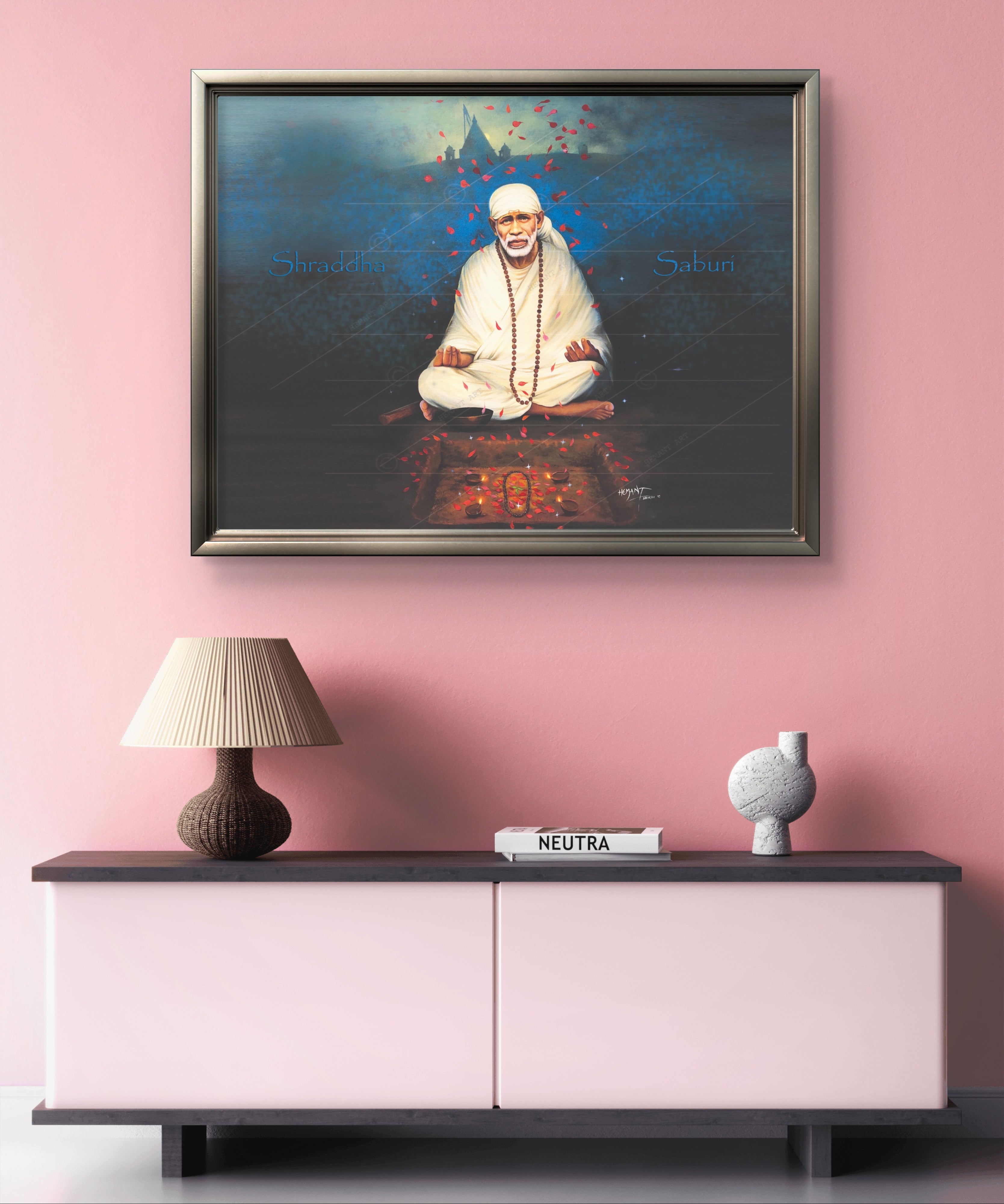 🖼️ Hemant Art Shirdi Sai Baba Meditation Photo Frame Canvas Painting/Canvas Wall Art – Spiritual Home Decor for Puja Room & Meditation Space Success Active