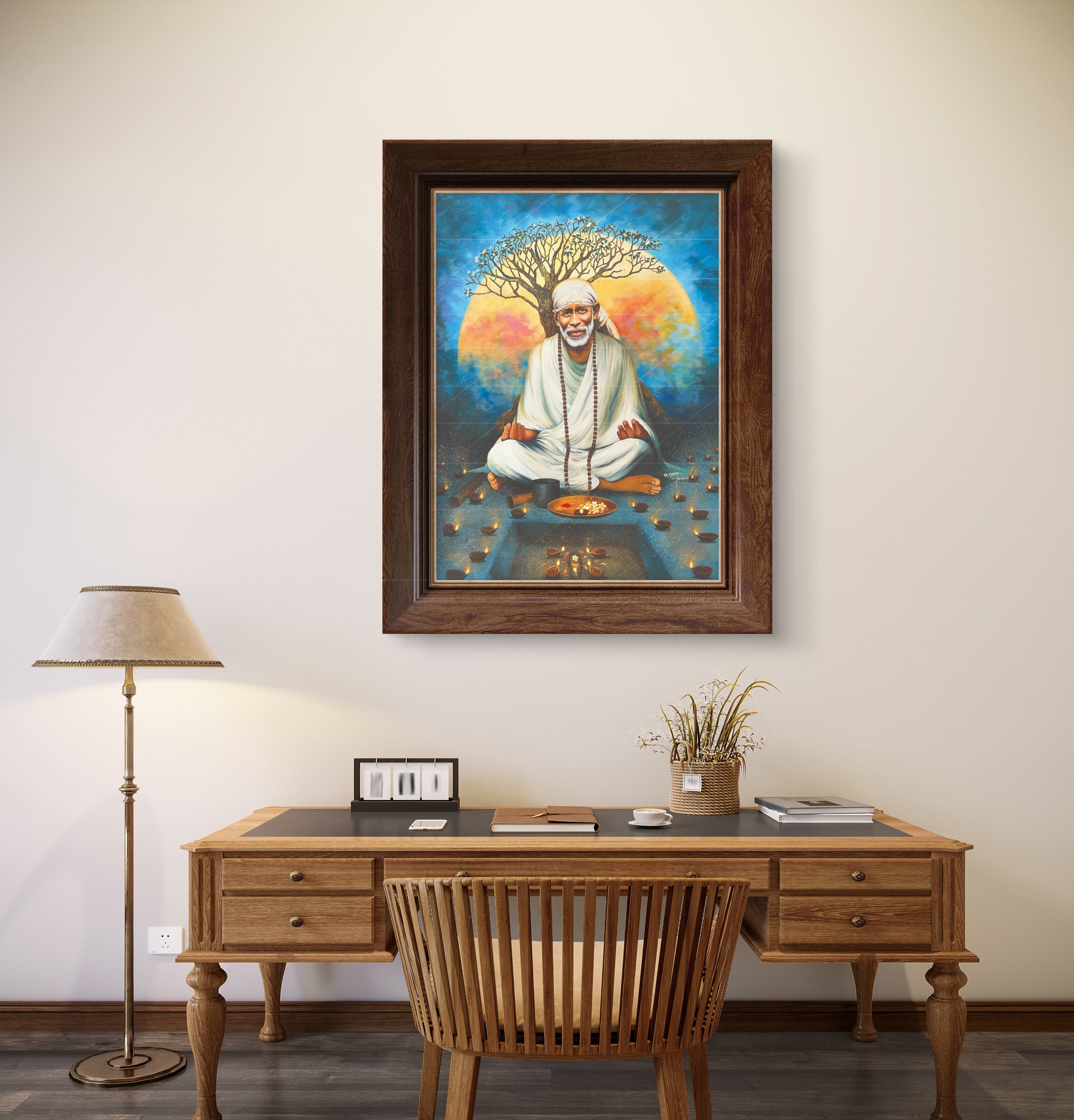 🖼️ Hemant Art Shirdi Sai Baba Meditation Photo Frame Canvas Painting/Canvas Wall Art – Spiritual Home Decor for Puja Room & Meditation Space Success Active