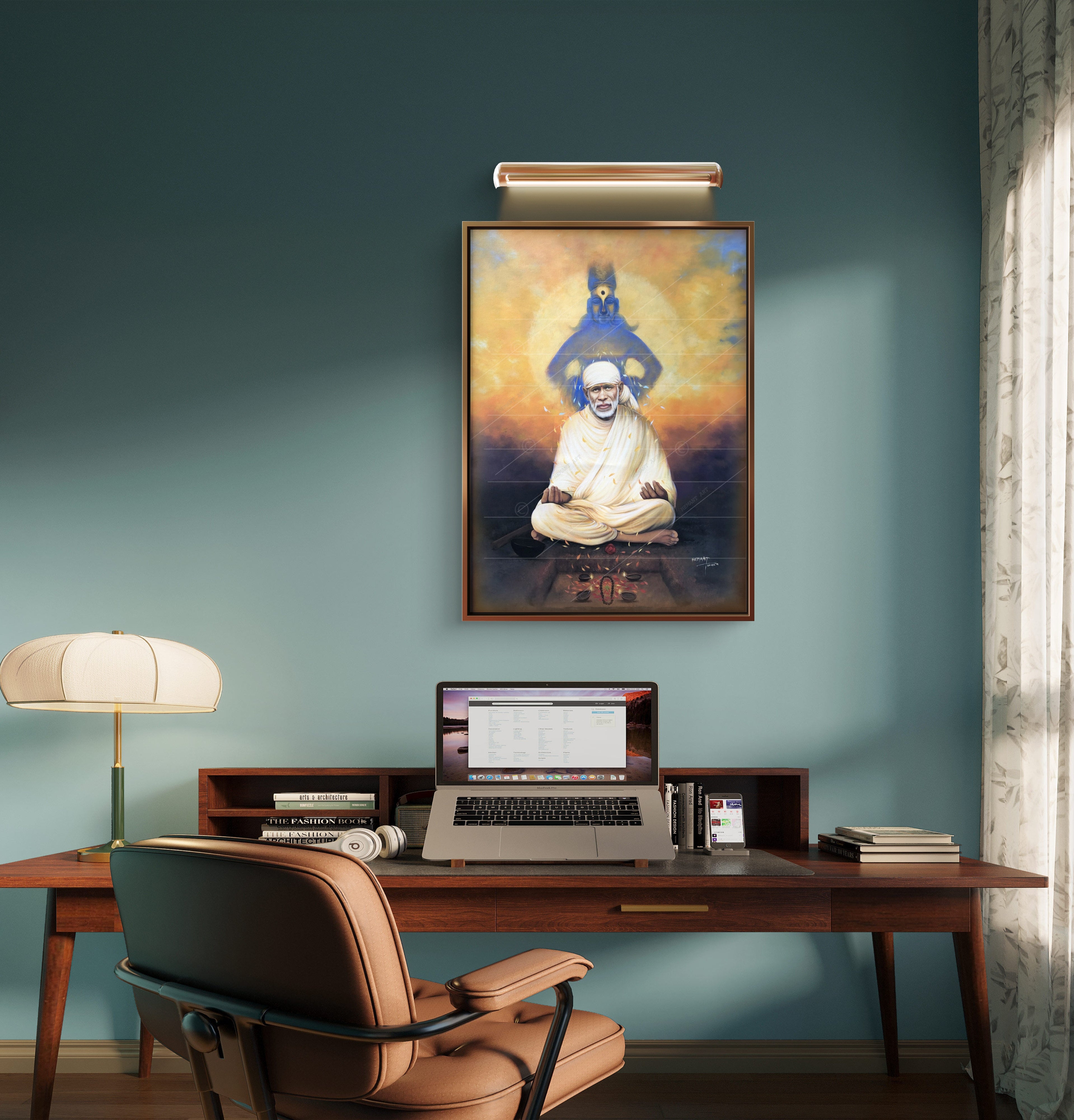 🖼️ Hemant Art Shirdi Sai Baba Meditation Photo Frame Canvas Painting/Canvas Wall Art – Spiritual Home Decor for Puja Room & Meditation Space Success Active