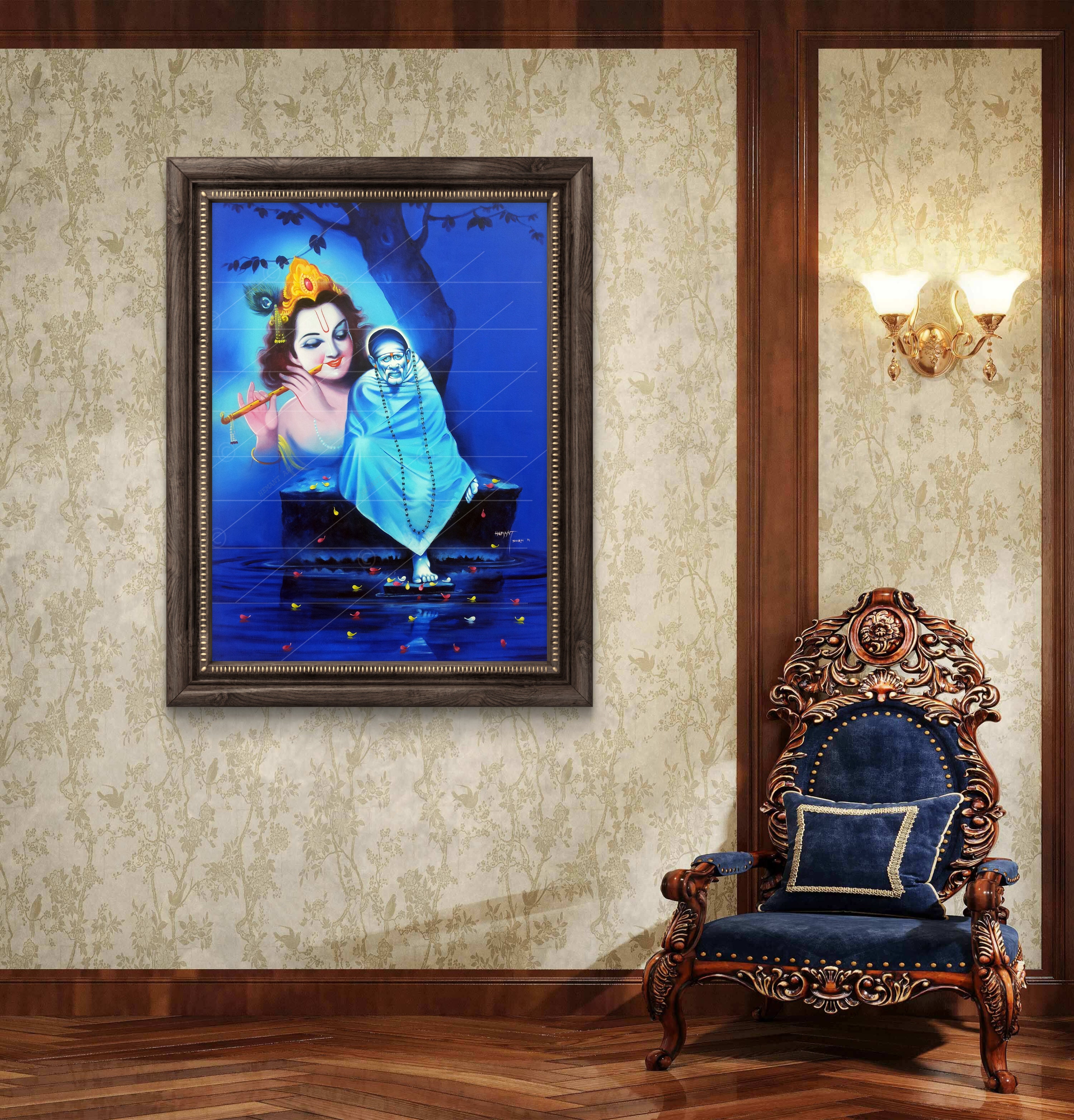 Hemant art Shirdi Sai Baba Samadhi Photo Canvas Wall Art – Spiritual Home Decor for Puja Room & Meditation Space