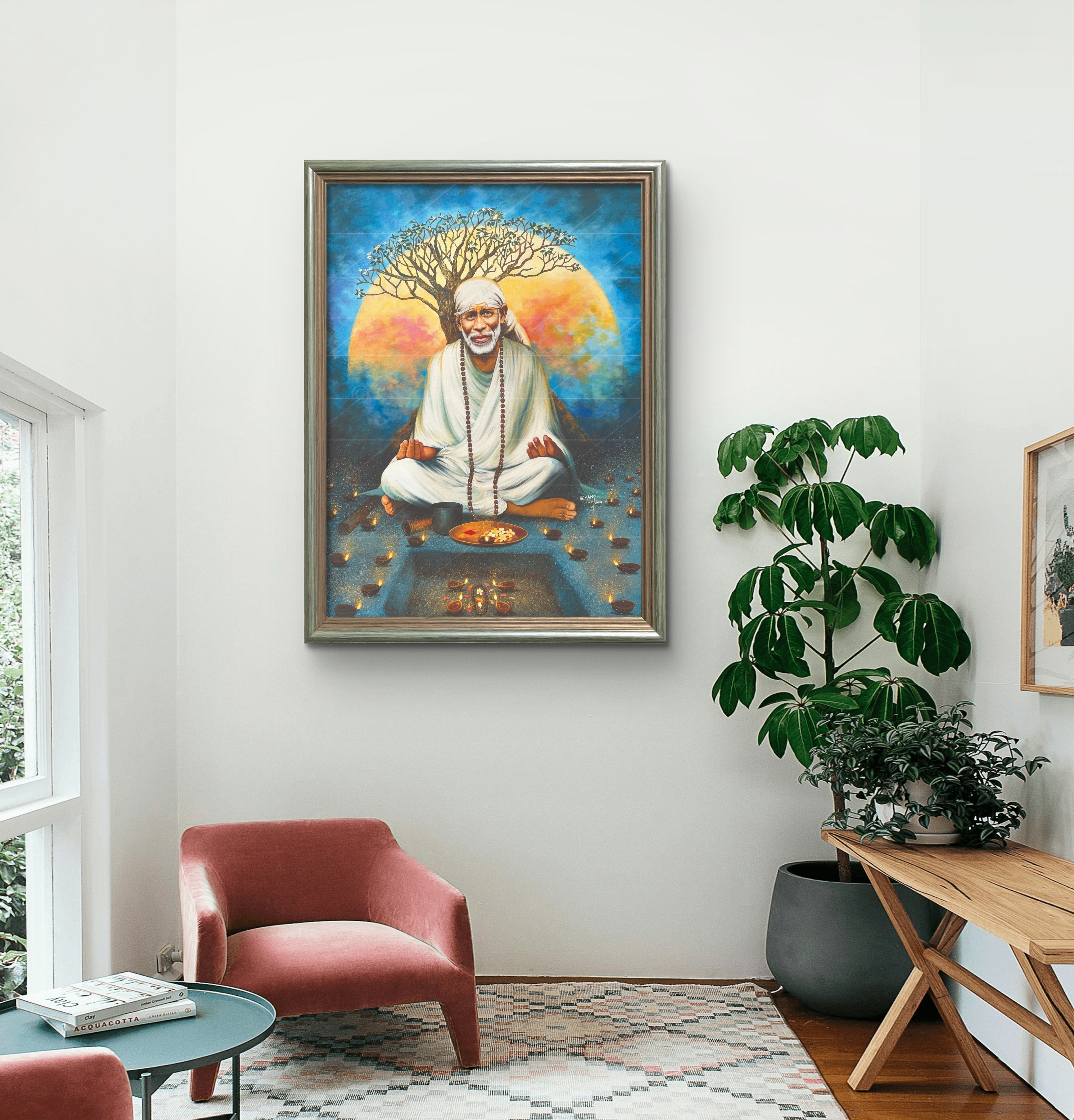 🖼️ Hemant Art Shirdi Sai Baba Meditation Photo Frame Canvas Painting/Canvas Wall Art – Spiritual Home Decor for Puja Room & Meditation Space Success Active